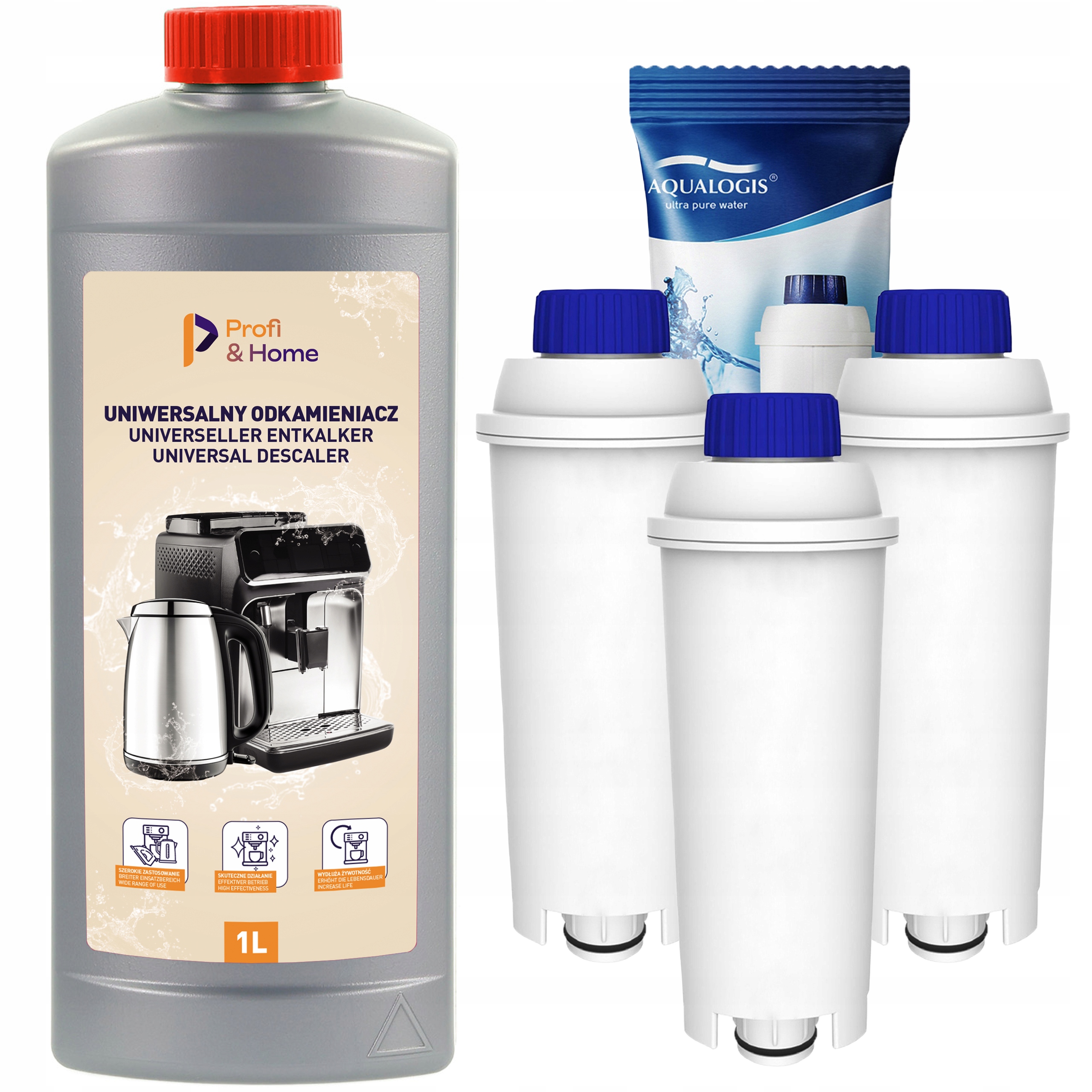 3x Náhradní filtr do kávovaru Delonghi 3017 Dls C002 Odvápňovač 1L