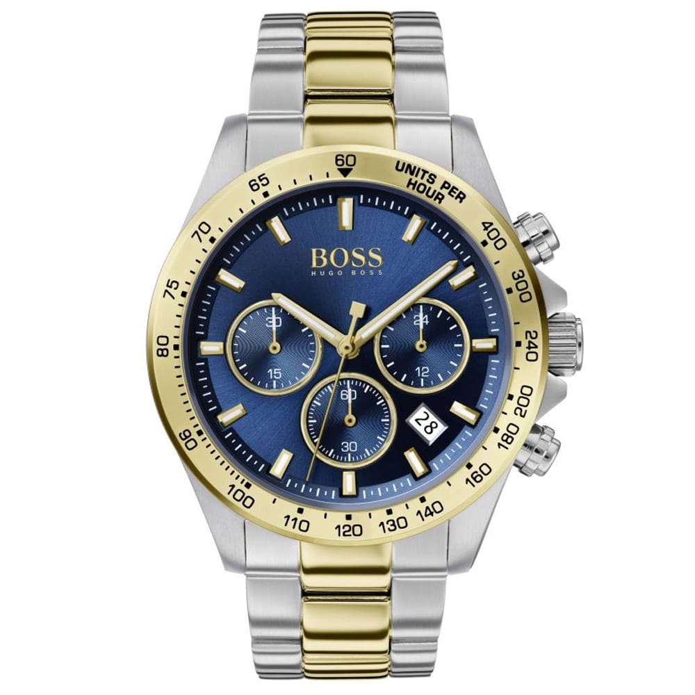 Pánské hodinky Hugo Boss 1513767 s platinovým řemínkem a modrým ciferníkem, 43 mm krabička