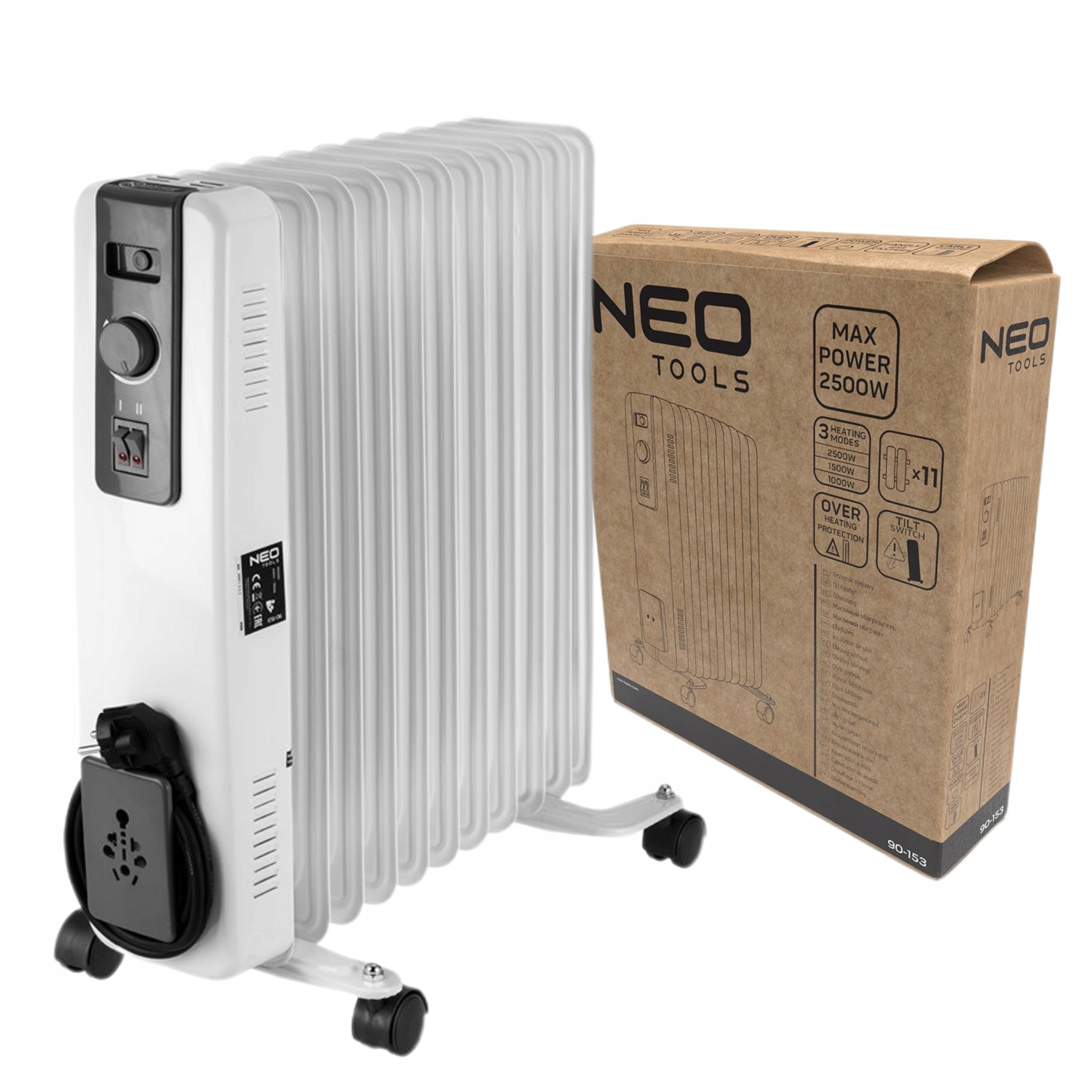 Neo Olejový Radiátor Elektrický Termostat 2500 W 11 Žeber Žebrový Oleják