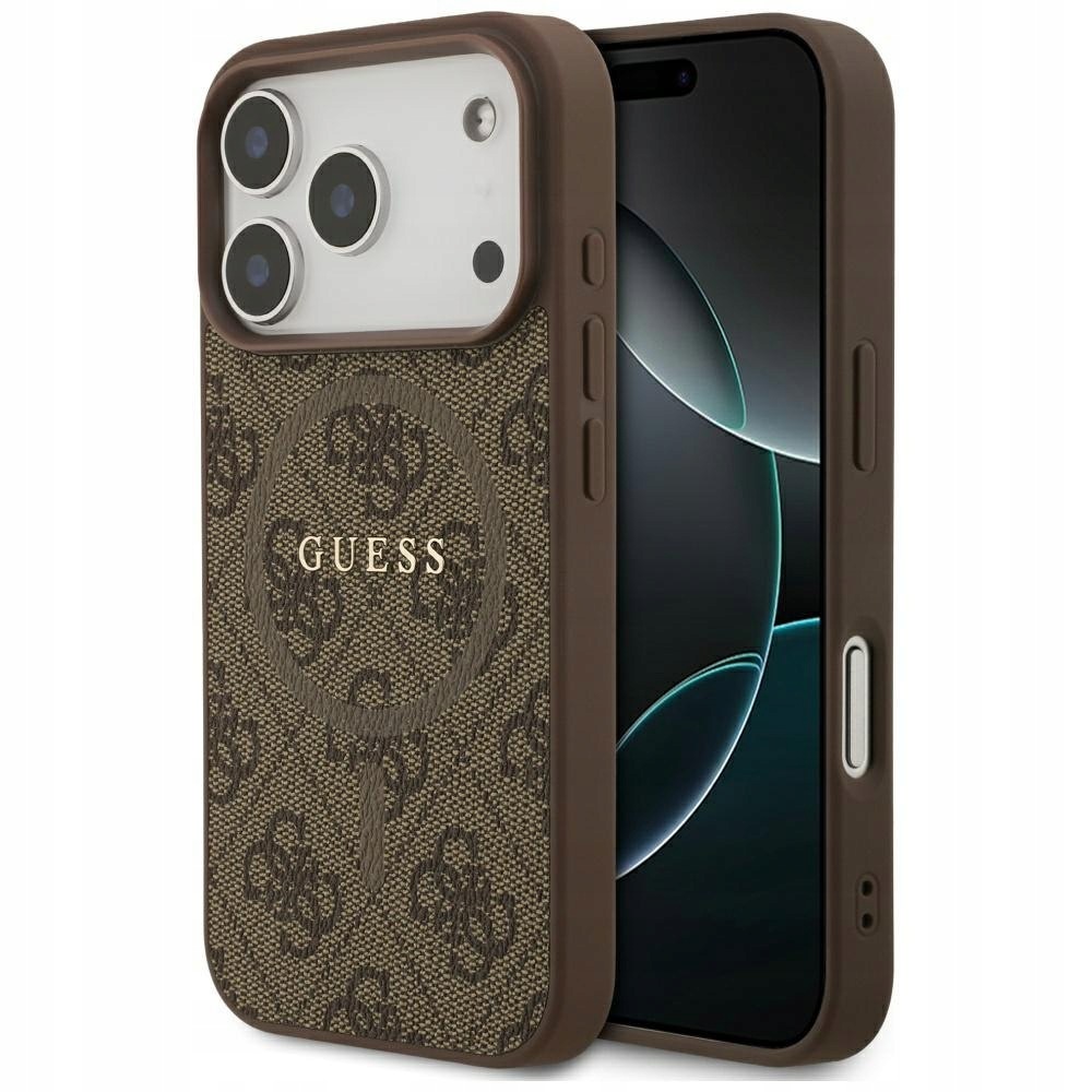 Etui Guess 4G Ring Classic Logo MagSafe do iPhone 17 Pro brązowy