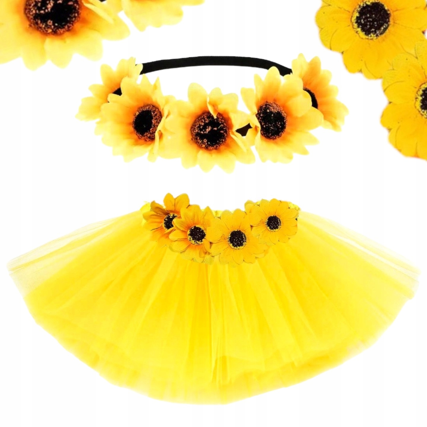 STRÓJ PANI WIOSNA KWIATEK SŁONECZNIKI SPÓDNICZKA + OPASKA