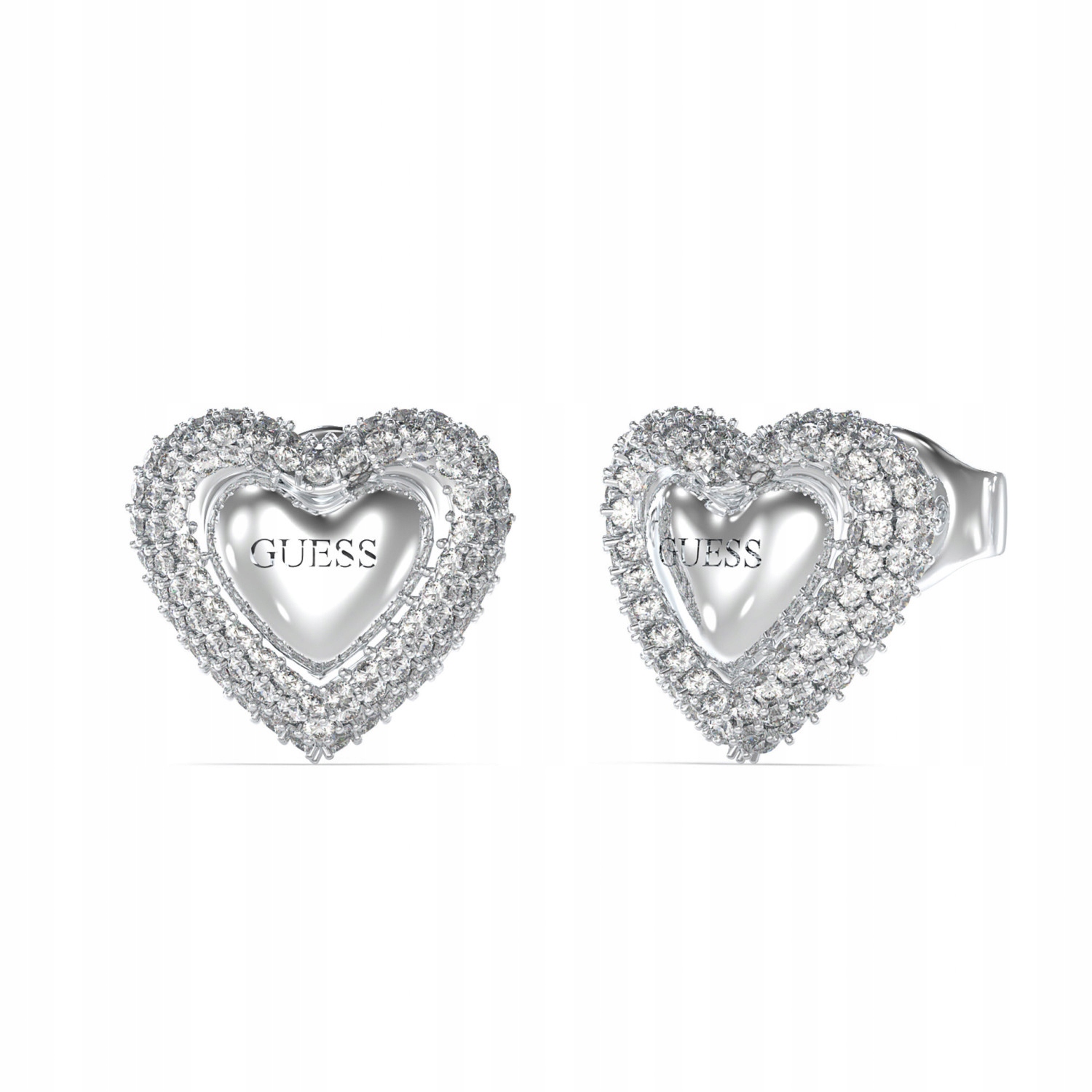 Dámské Náušnice Guess stříbrné zirkon srdce