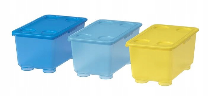 

Ikea Glis pojemnik z pokrywką 3szt niebieski/żółty