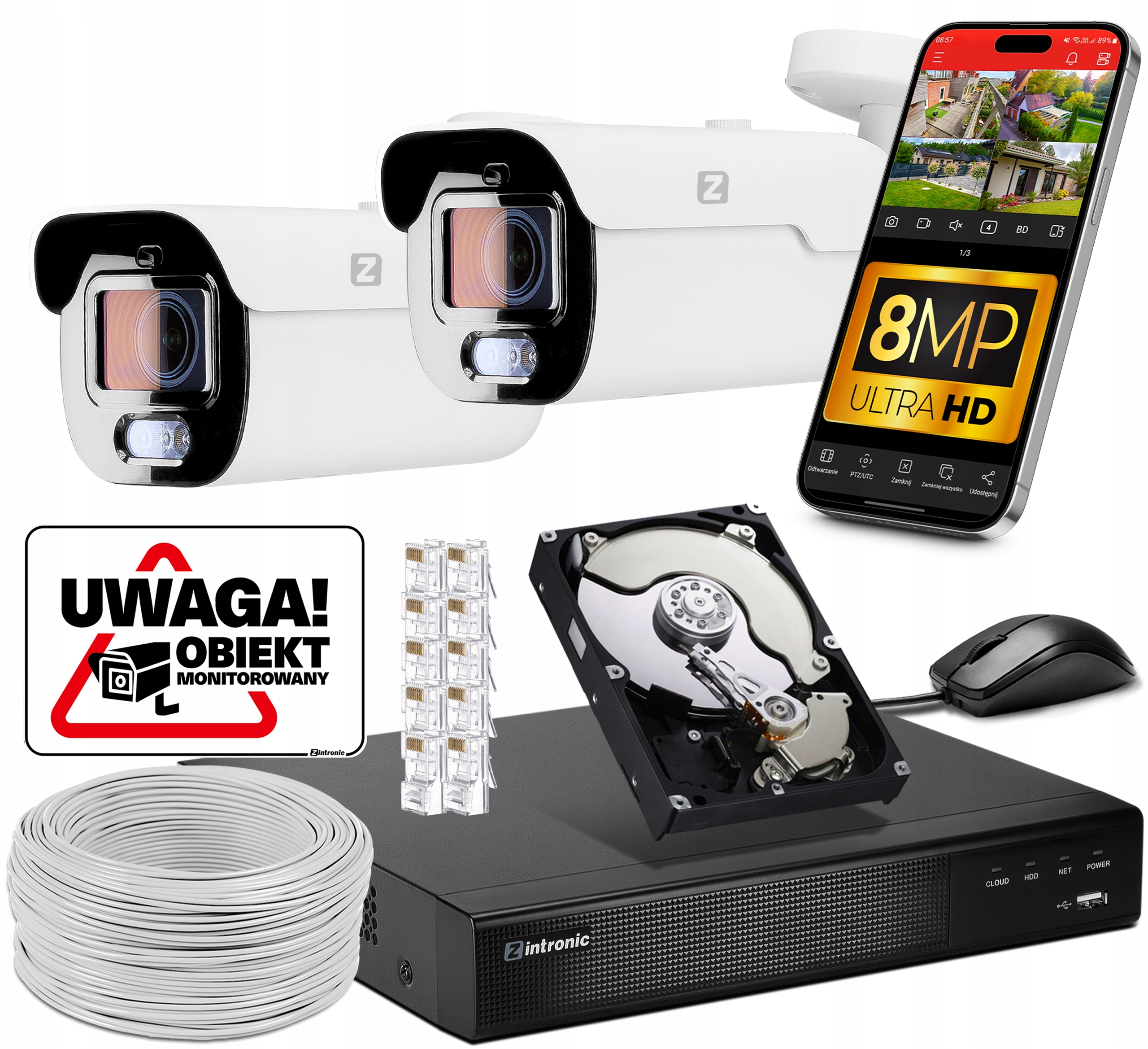 Zestaw Monitoringu 2 kamery Poe 8MPx motor-zoom Dual Light, Analityka Ai