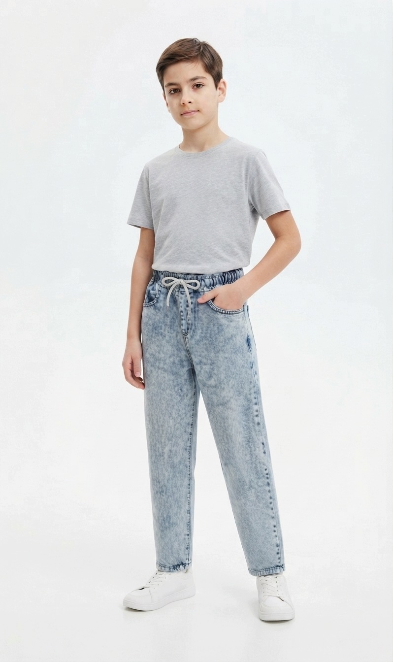 Spodnie chłopięce Jeans Guma w pasie Jasno niebieskie Bawełna Rozm.164