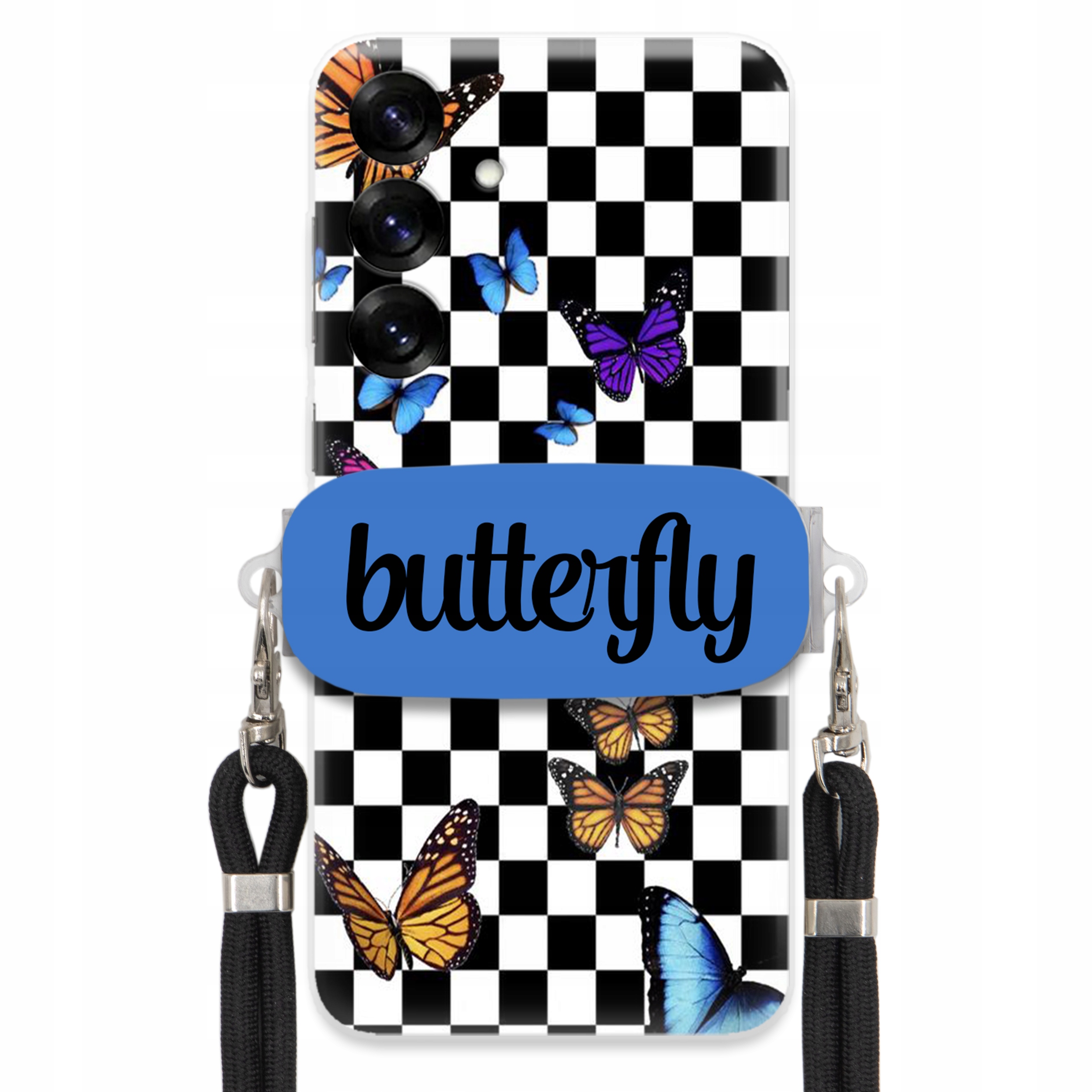 Puzdro Pre Samsung S25 Case, Obdĺžnikový Držiak, Čierne Vodítko, Butterfly, Motýle