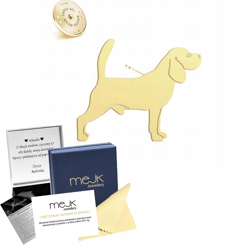 Odznak s beagle Pin 925 Šperky Dárek Dedikace Bonus