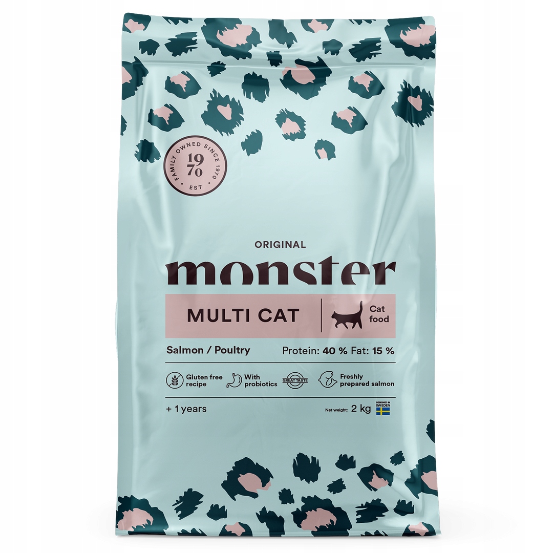 Levně Monster Cat Original Multicat 2kg Suché Krmivo Pro Kočky s lososem a drůbeží