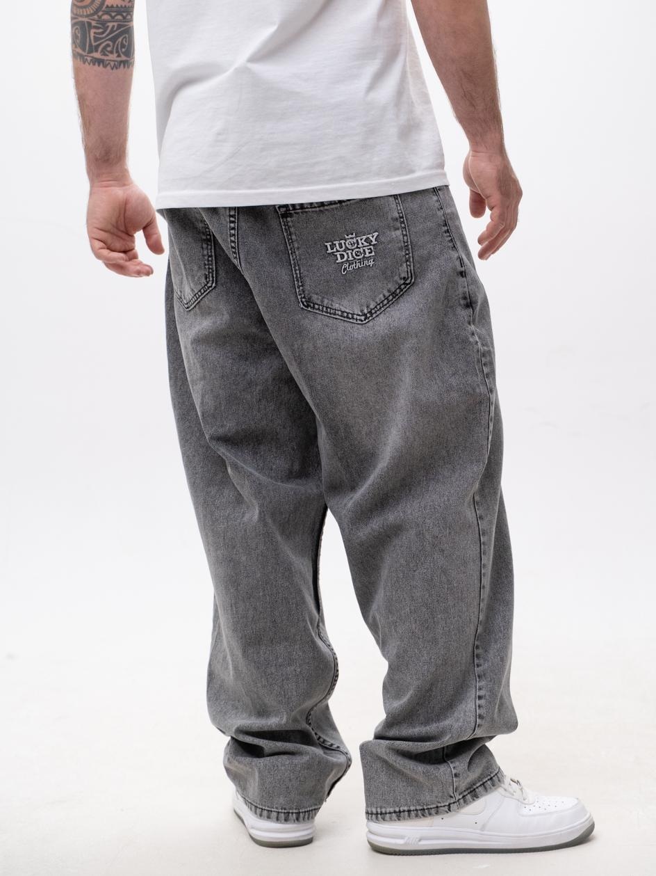Spodnie Jeans Lucky Dice Baggy Haft Szare m.5 roz. S