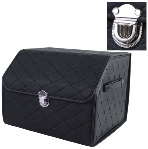 Skrzynia organizer do bagażnika samochodu Twarda Skórzana Czarna 40x30x30cm