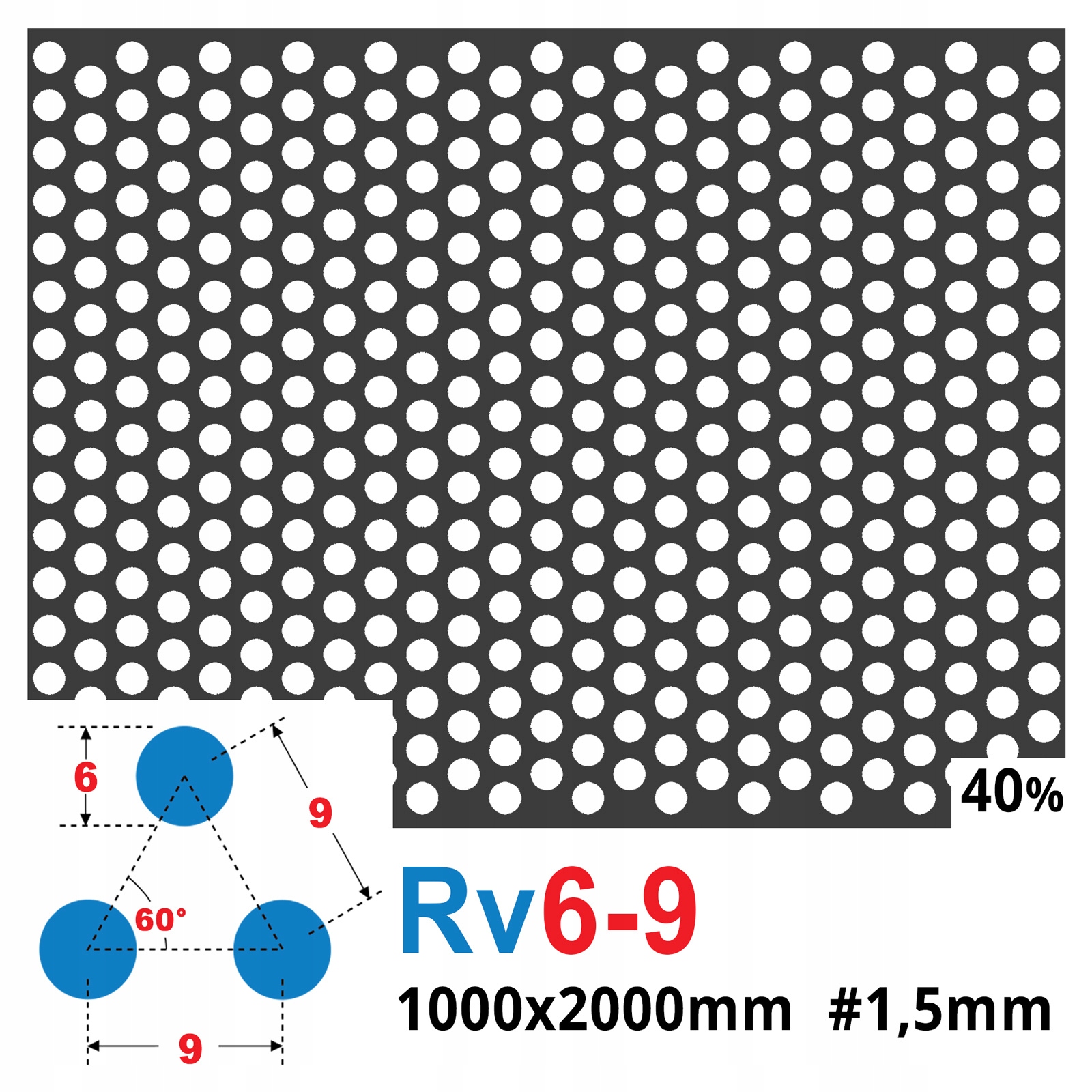 BLACHA PERFOROWANA 1000 x 2000 1,5 mm 6 - 9 KOŁA Kod producenta RV6915S