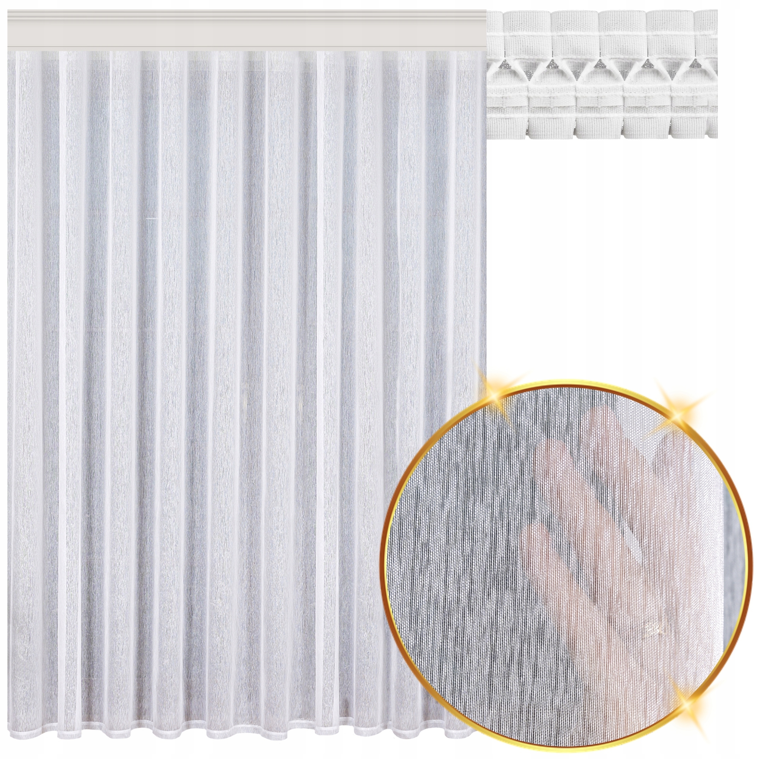 Hotová Záclona Bílá Fantazijní Jemný Déšť na pásku do Žabkova salonu 650x230