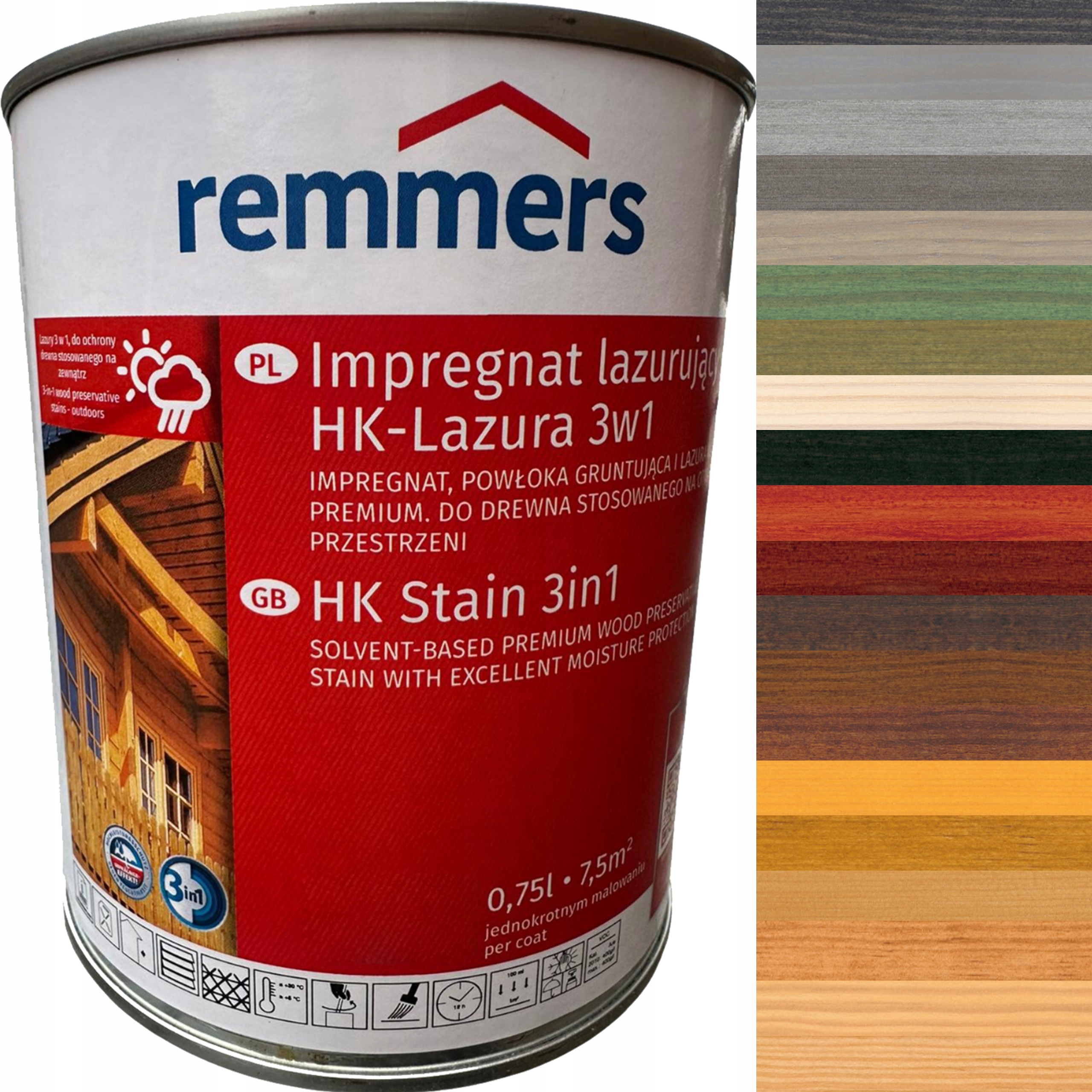 Remmers IMPREGNAT do drewna HK LASUR LAZURA 3w1 MAT 0,75L KOLOR KOLORY