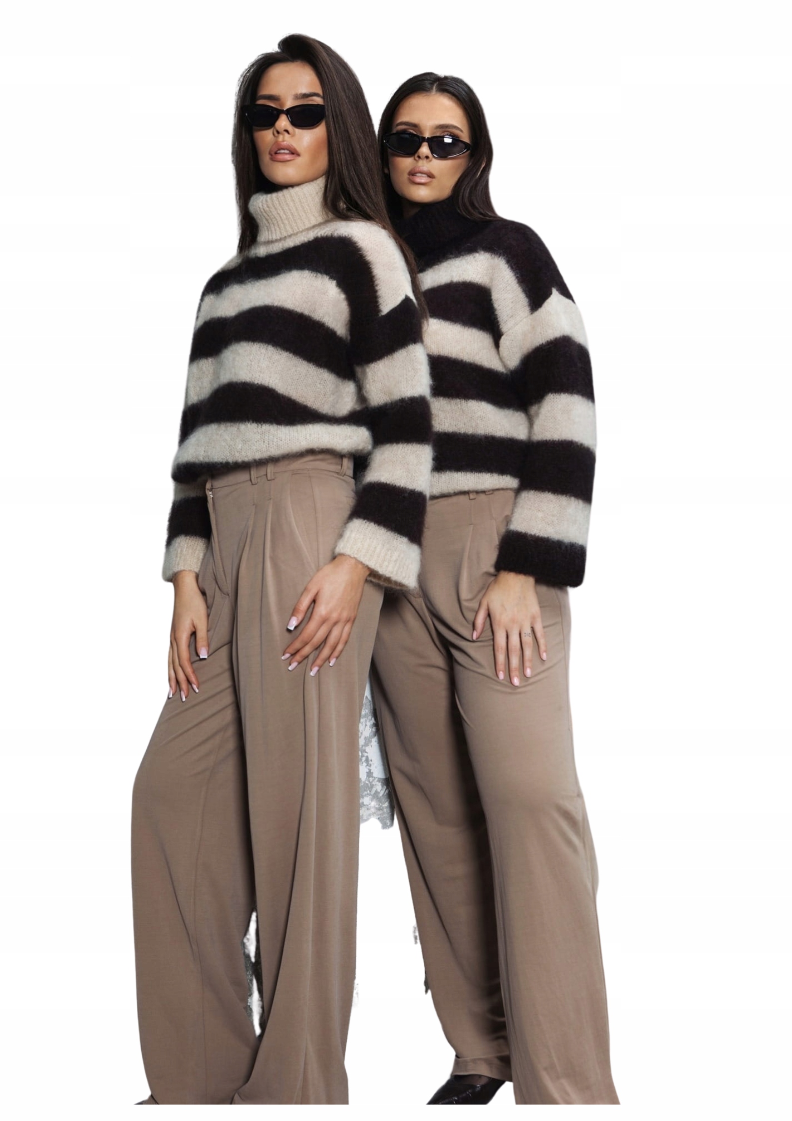 Golf s pruhy z mohéru Yarn béžovo-čokoládový