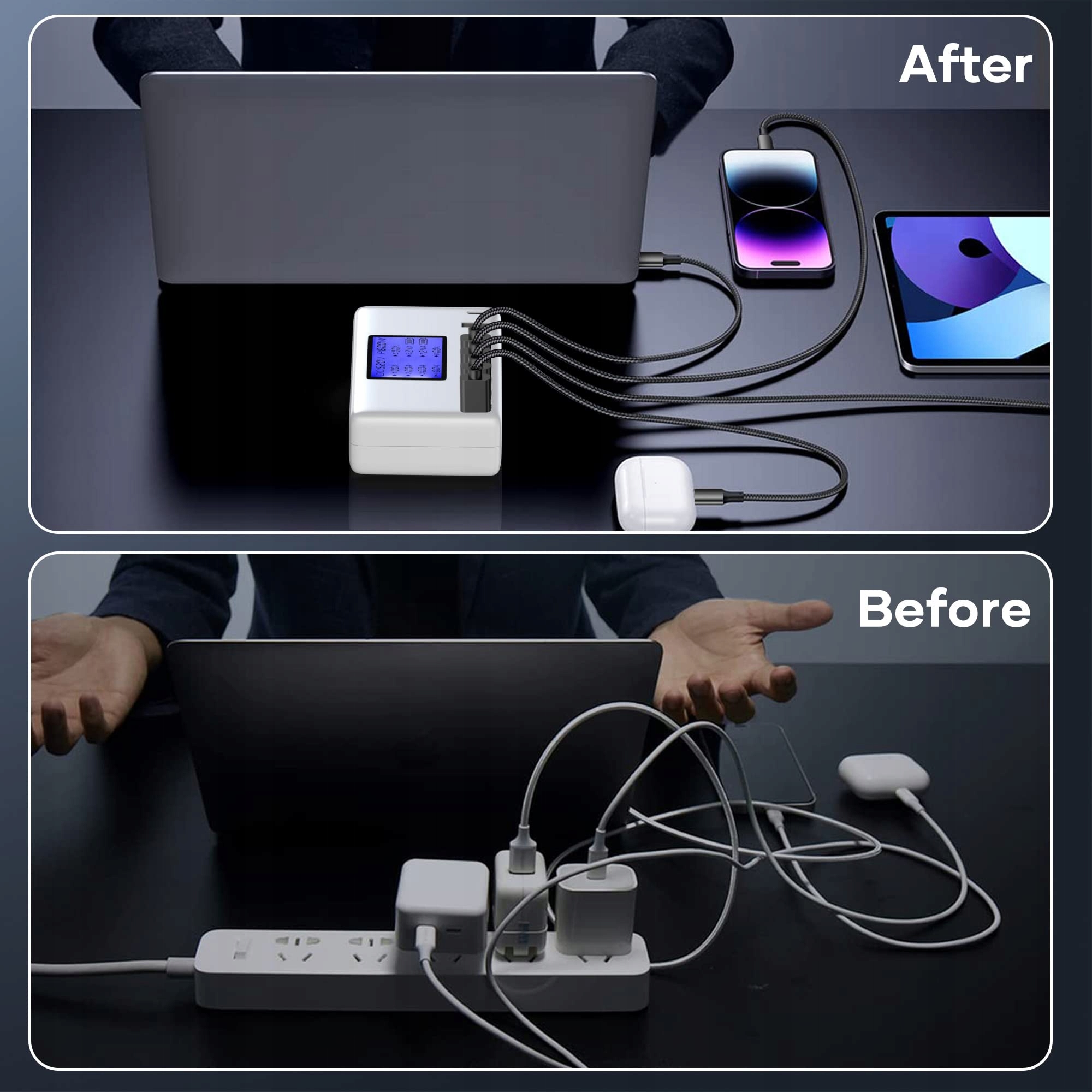 USB HUB Ładowarka 60W 8 Portów z Wyświetlaczem — miniatura 4