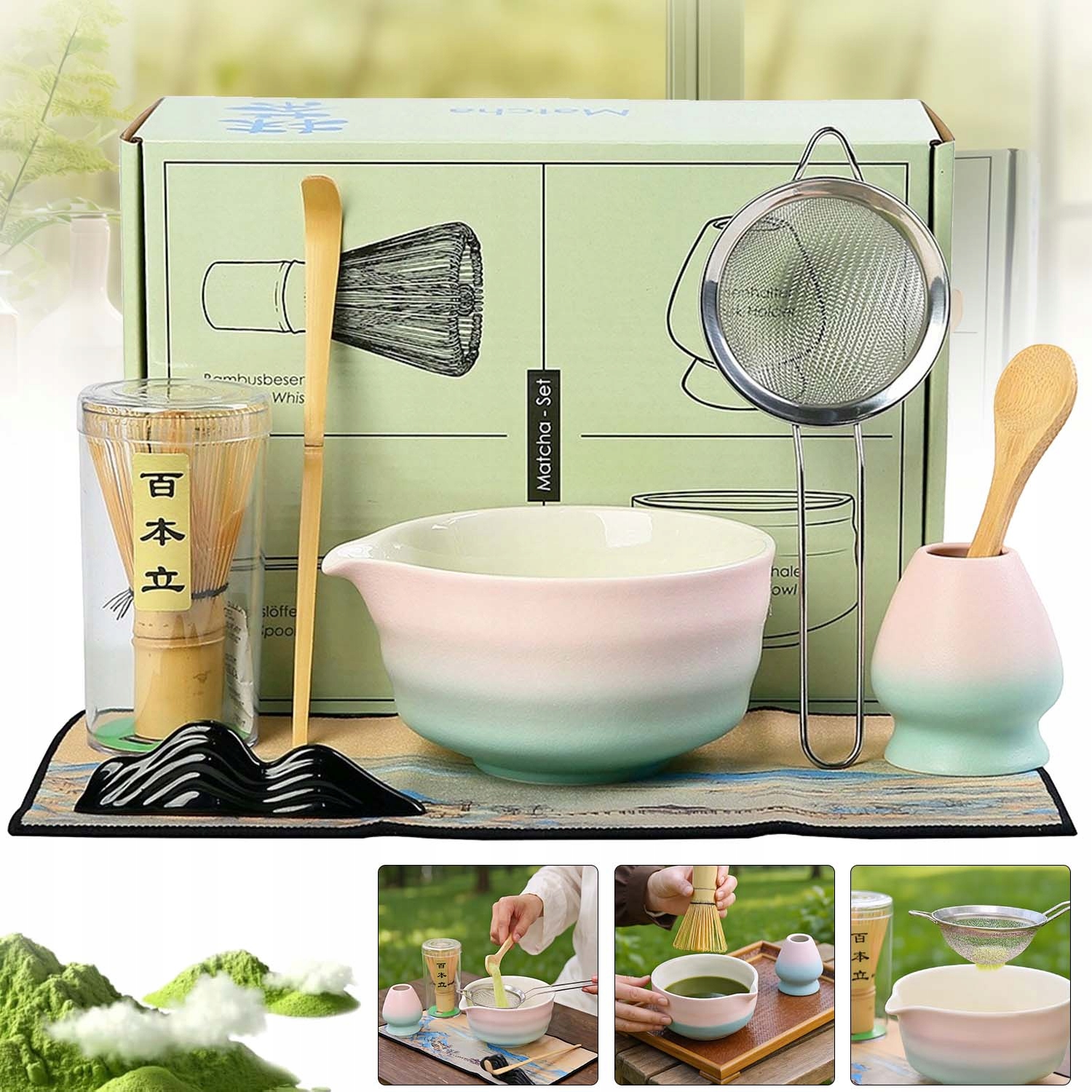 Levně Bambusová Keramická Dárková Sada Na Čaj Matchy Chashaku 8KS