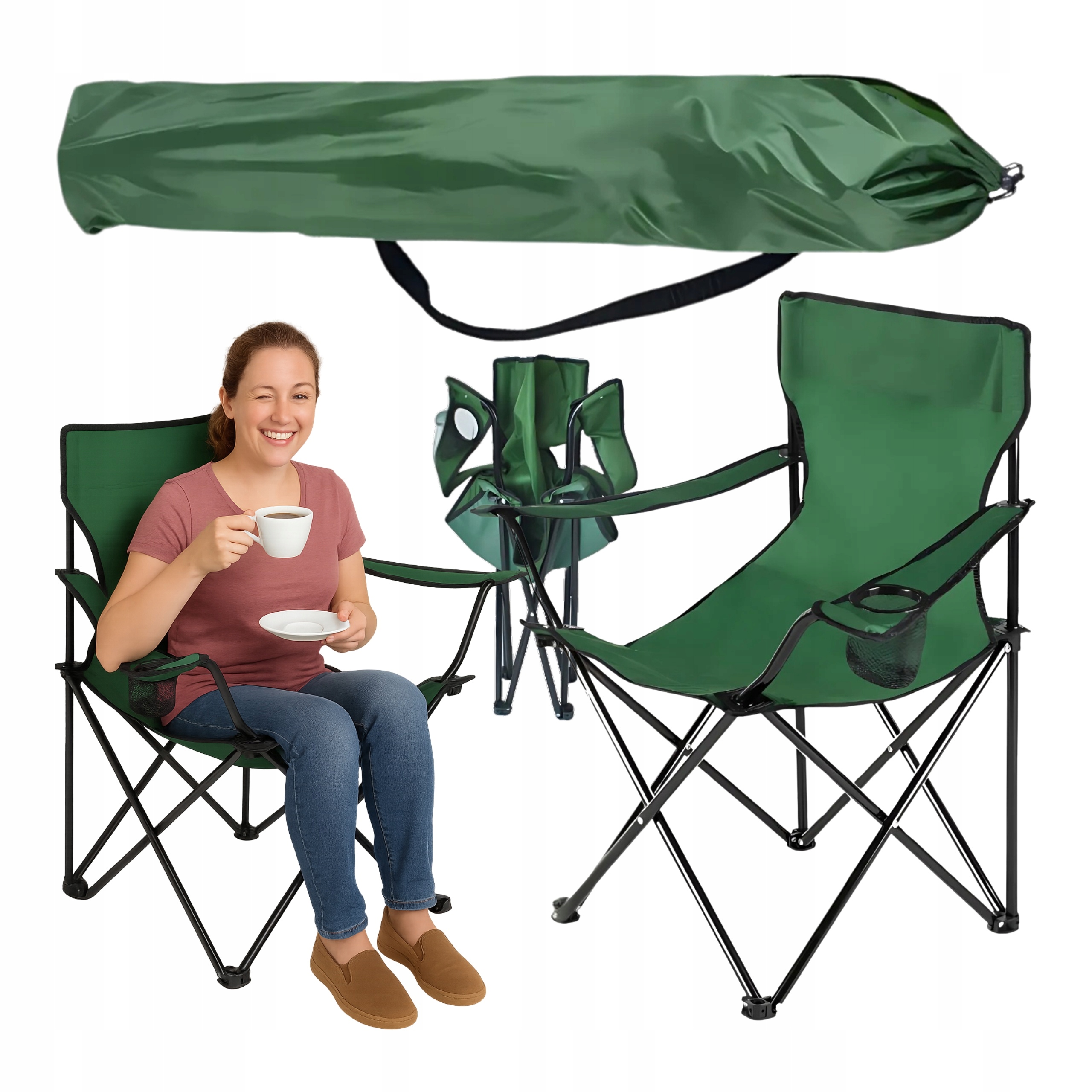 Turystyczne Krzesło składane lekkie z uchwytem na kubek Zestaw Pokrowiec