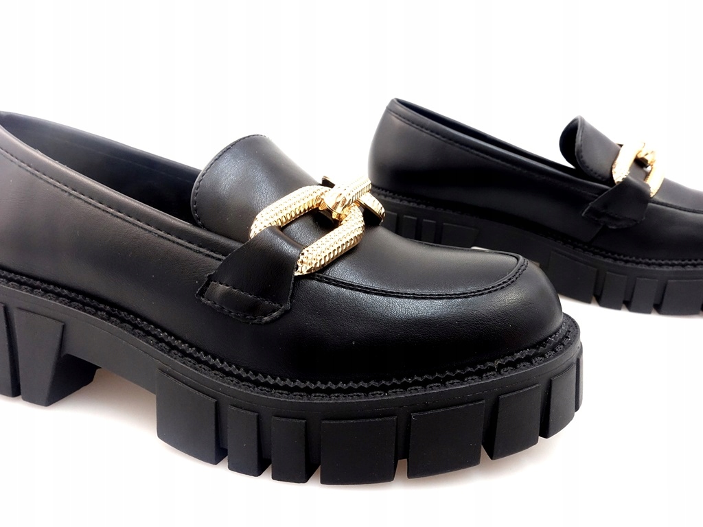 DAMSKIE PÓŁBUTY CZARNE MOKASYNY KLAMRĄ EKOSKÓRA 40 Wzór dominujący bez wzoru