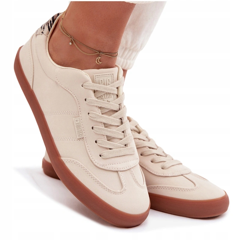 Sneakersy Damskie Niskie Materiałow Sznurowane Big Star Beżowe 41