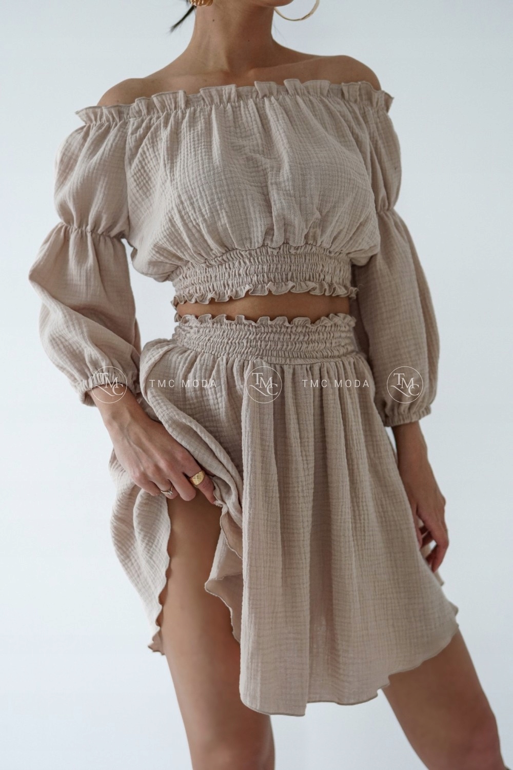 Mušelínový Komplet Španělská Halenka Sukně Sara Béžová Uni Tmc