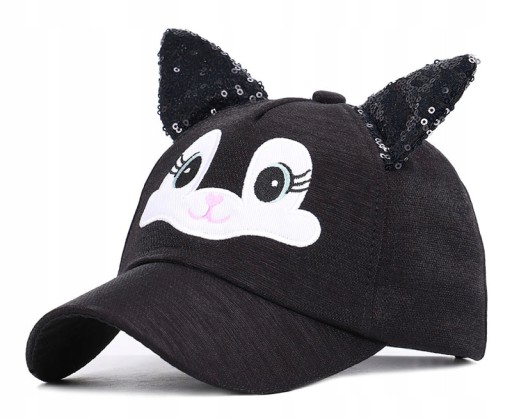 

Czapka Z Daszkiem Z Uszkami Dziecięca Kot Brokat