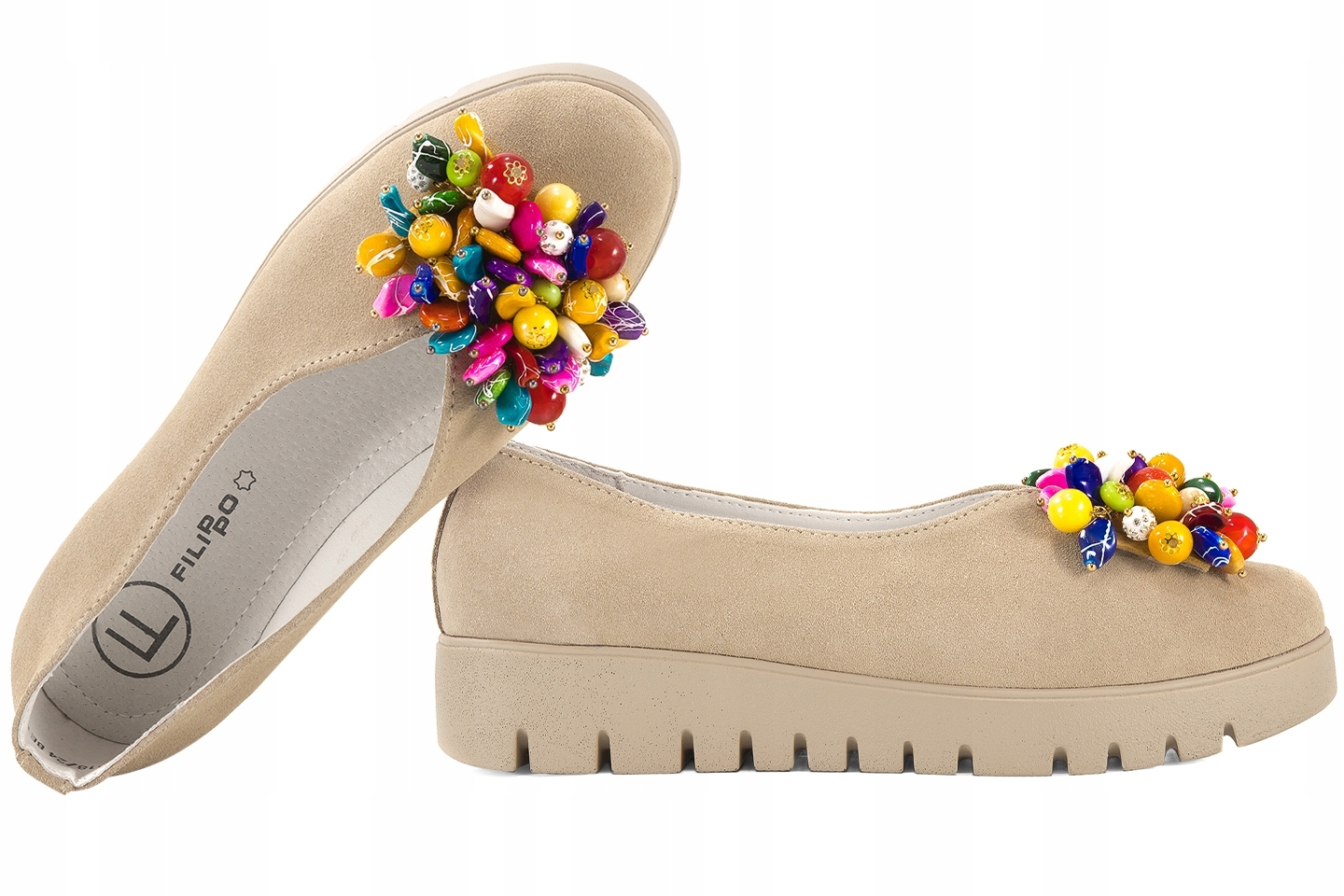 Filippo DP6018 Polobotky Baleríny Mokasíny Semišová Kůže béžová