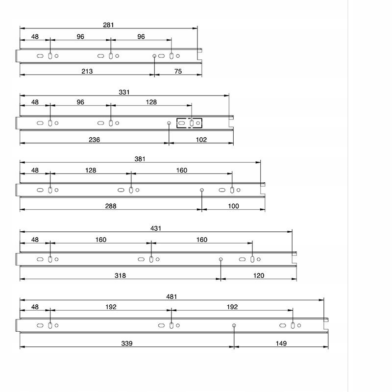 Prowadnica kulkowa 350mm push-open REJS 30kg Długość (mm) 350