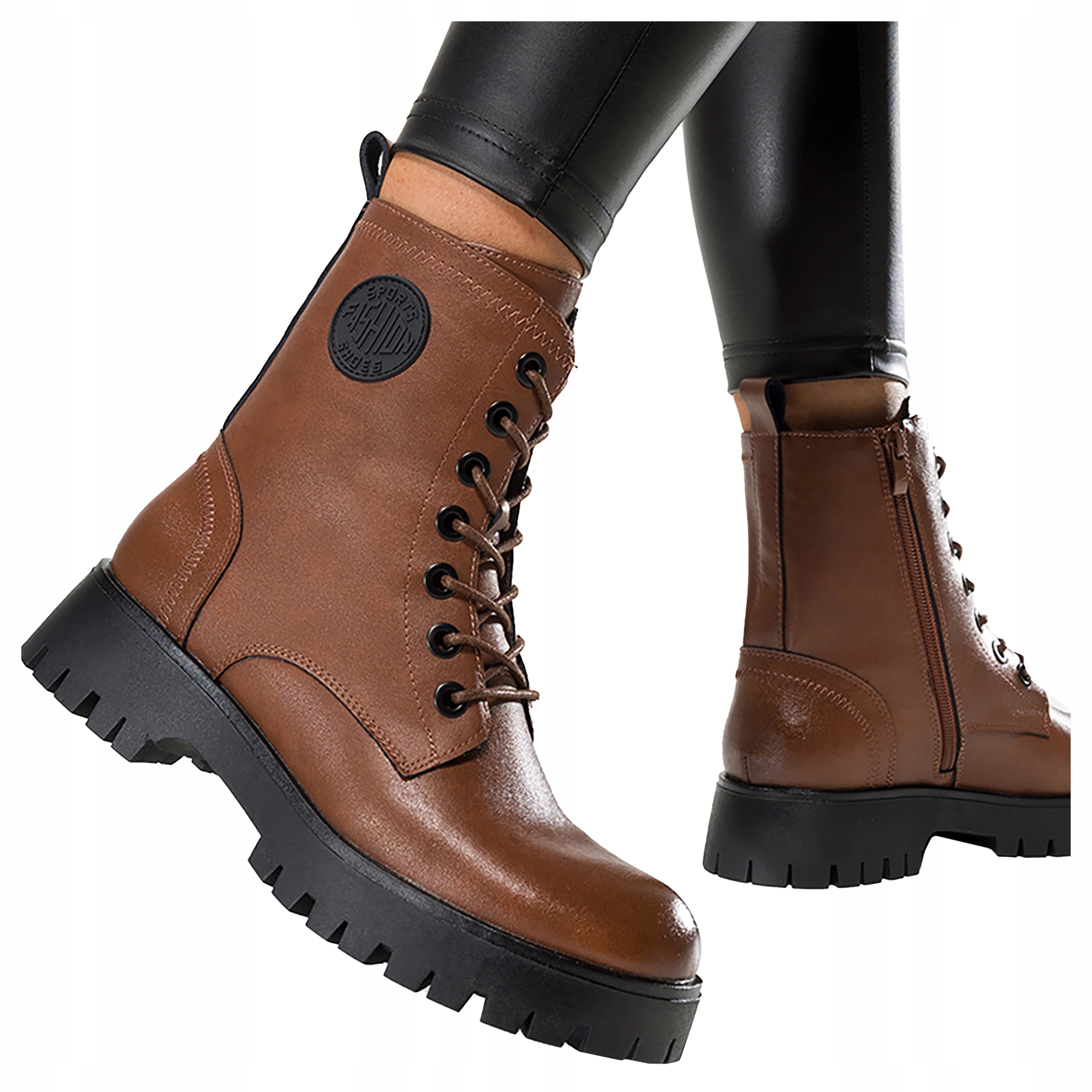 Dámské Kotníkové Boty Kožené Hnědé Ozdoba na svršku Boty Šněrované vel. 39