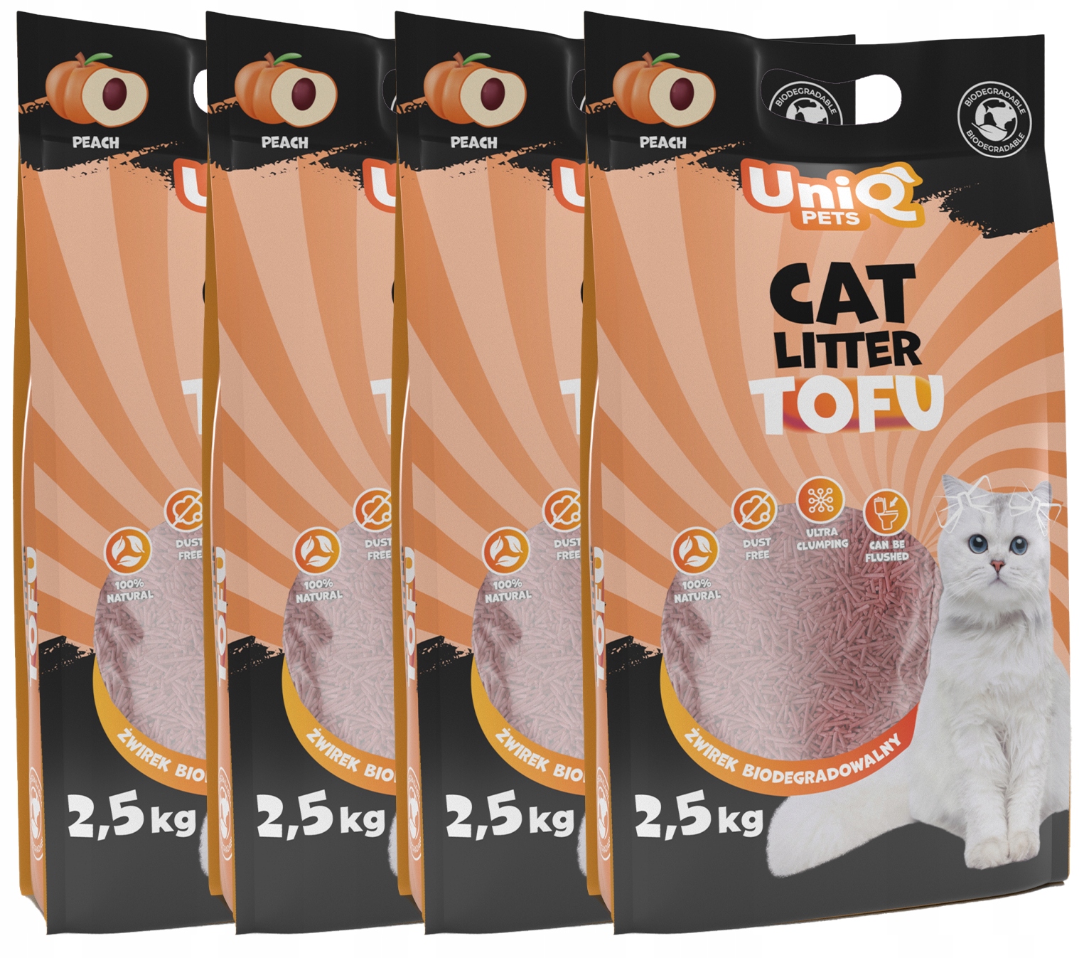 Żwirek z tofu zbrylający brzoskwinia biodegradowalny 10kg Uniq Pets