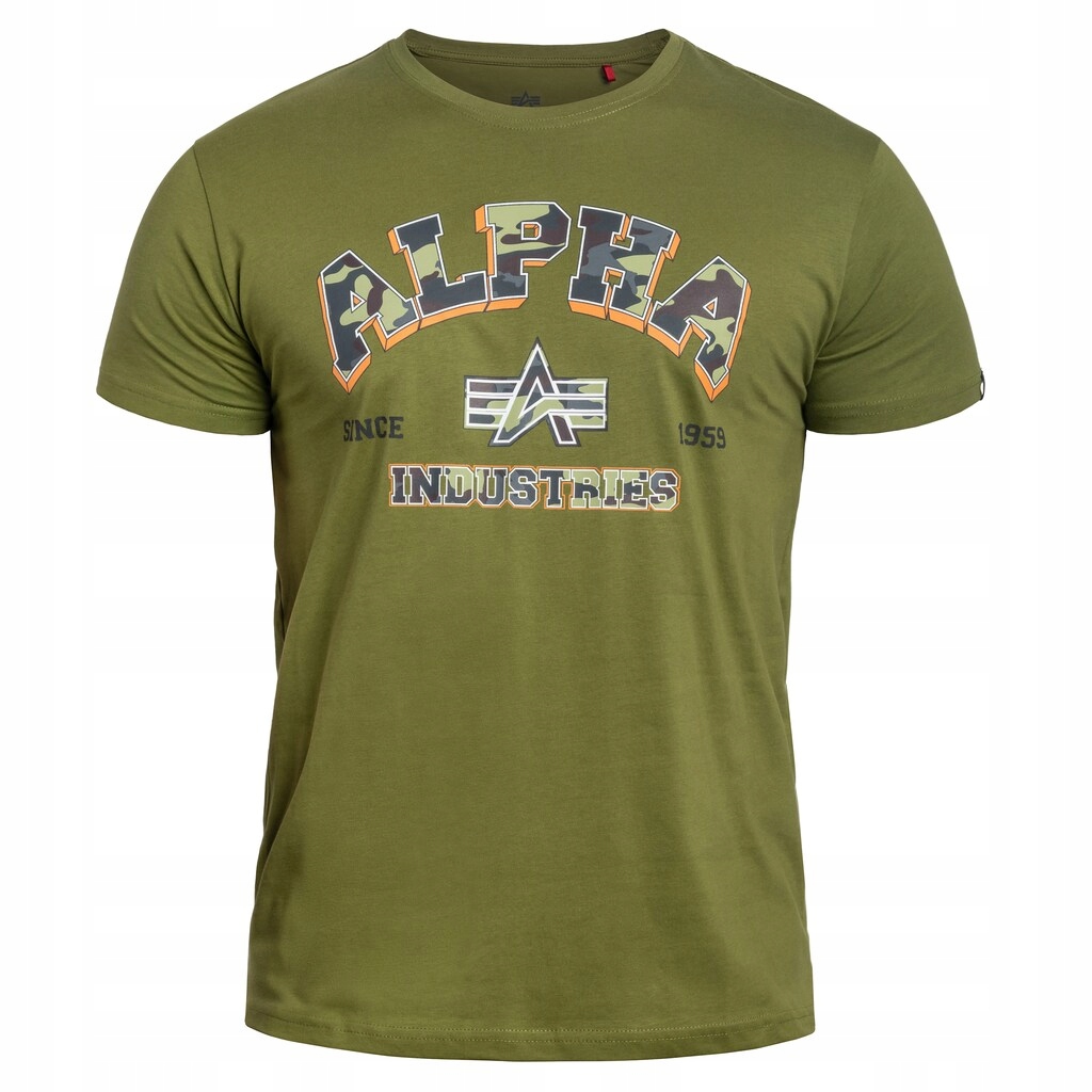 Tričko bavlněné tričko Alpha Industries College Camo Moss Green S