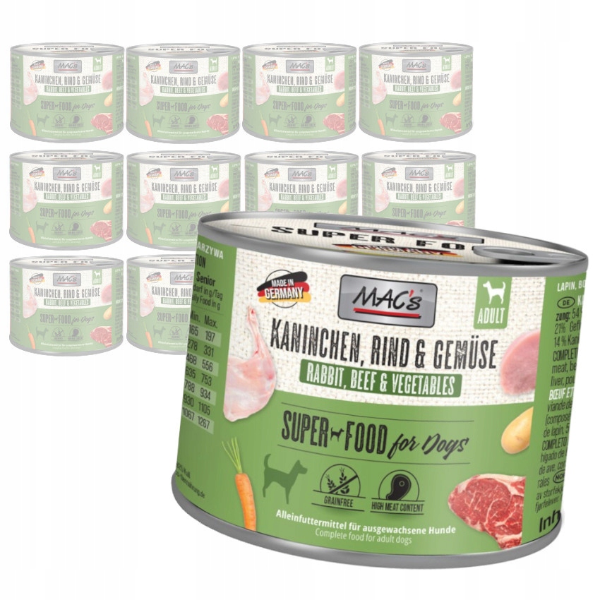 MAC's Dog 12x200g Bezobilné Vlhké Krmivo pro psy Králík Hovězí maso a zelenina