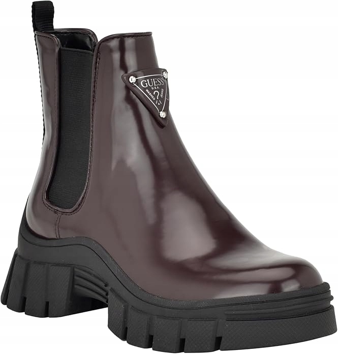 Guess Bordové Lakované Kotníkové Boty Na Bloku S Logem 42 6CA
