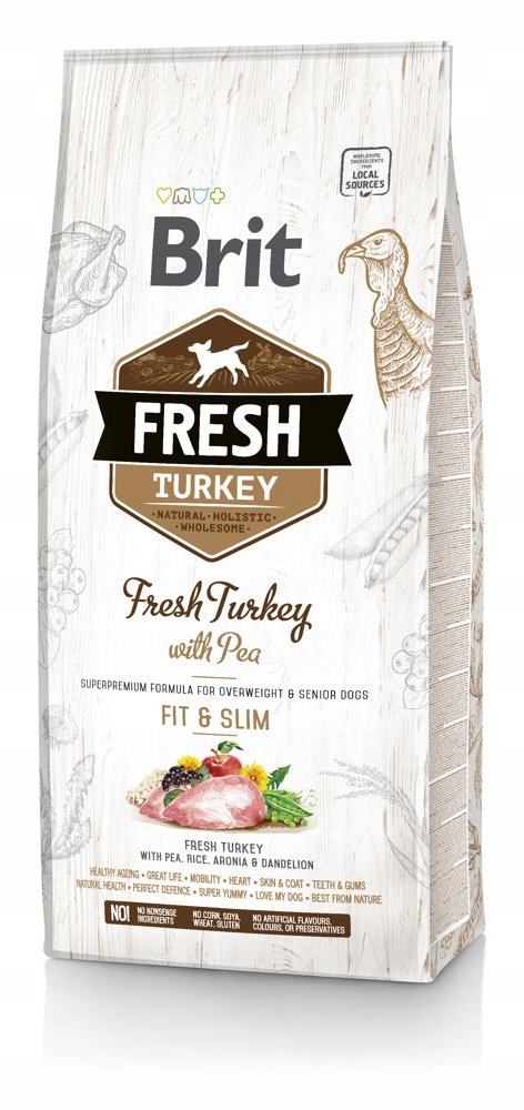 Brit Fresh Indyk z Groszkiem 12kg Karma dla Psów Dorosłych, Fit i Slim