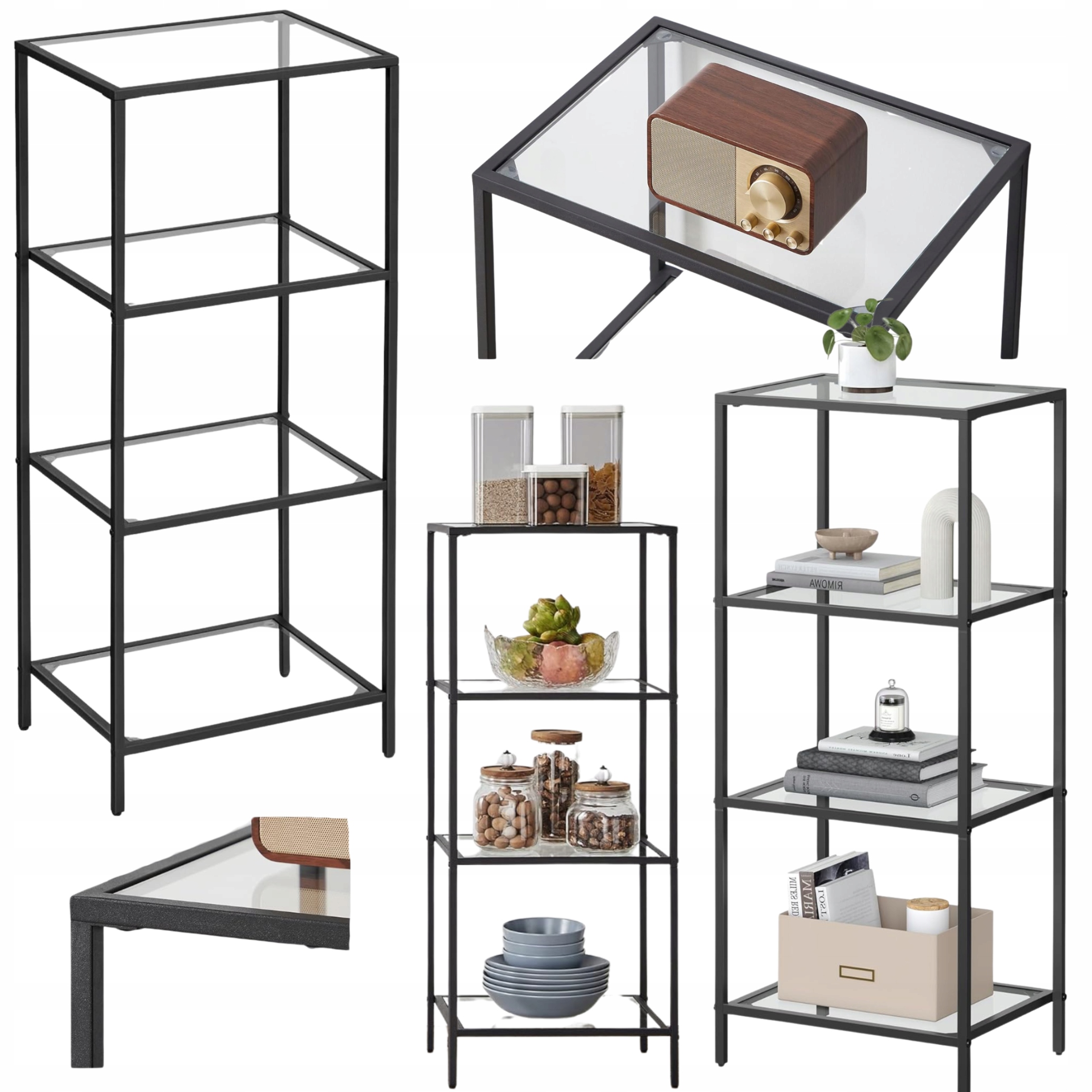 Regál Glamour Čierny Loft Sklenené police do obývačky Kúpeľne Tvrdené sklo