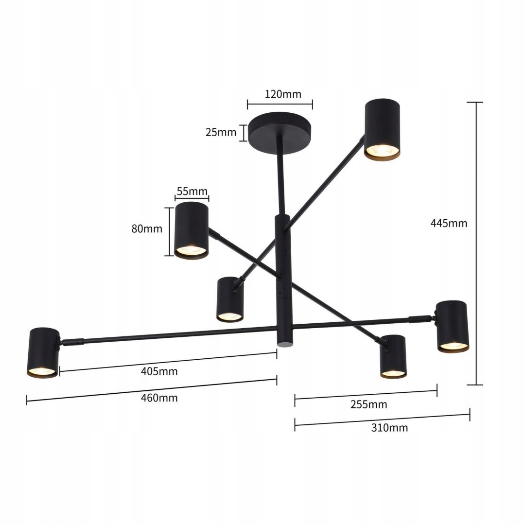Żyrandol Lampa Sufitowa Zwis Led Snow 6 czarny