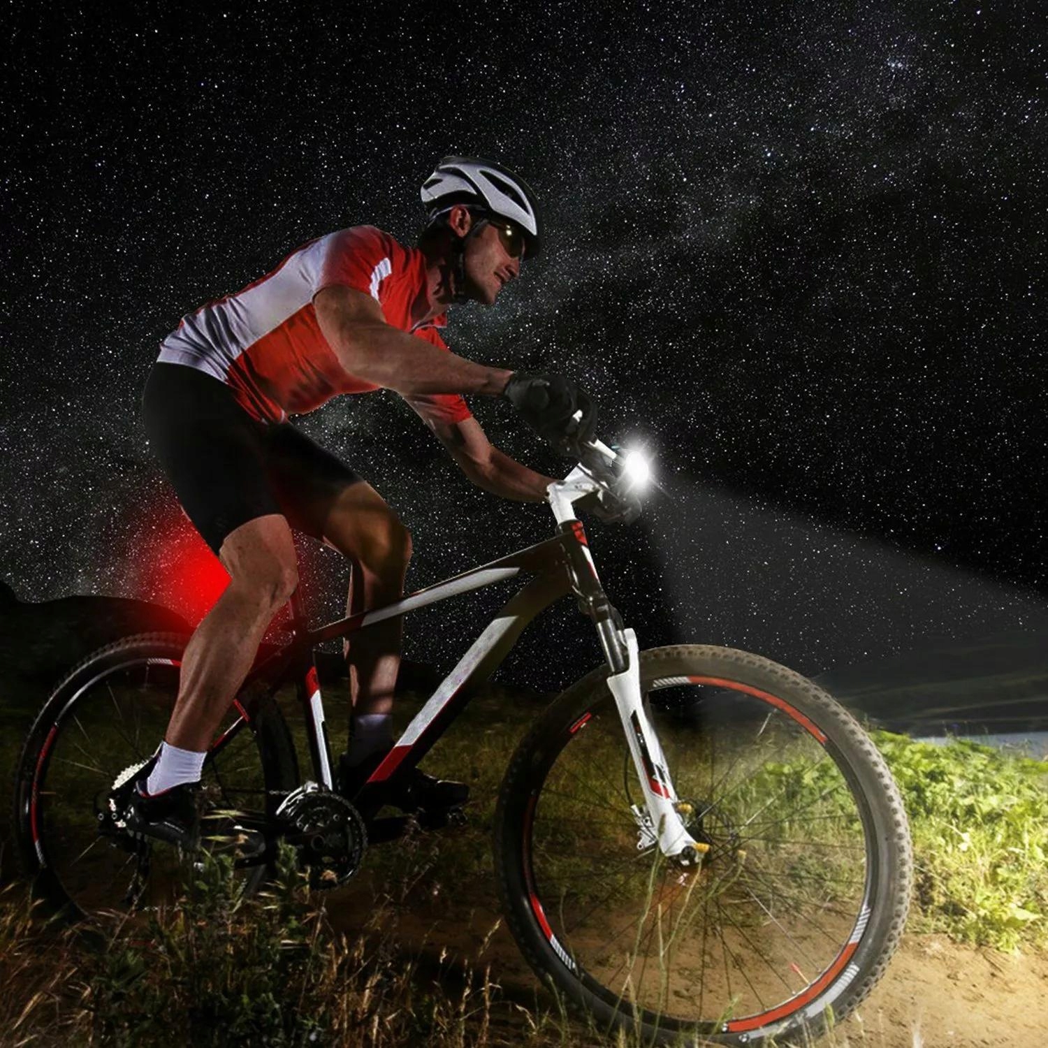 LAMPKA ROWEROWA ŚWIATŁO PRZÓD TYŁ LED NA KIEROWNICE ROWER USB BARDZO MOCNA Kolor dominujący czarny