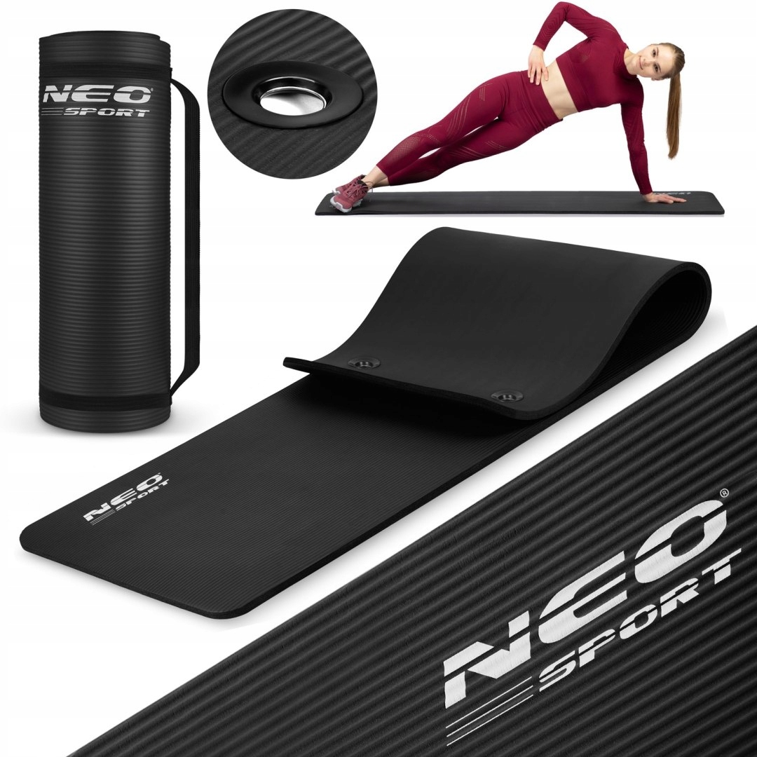 Mata do ćwiczeń z otworami gruba 183 x 60 cm Neo-Sport 192000 czarna