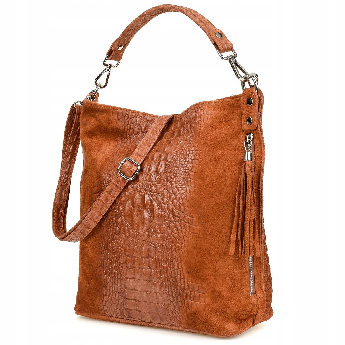 

Torebka skórzana zamszowa Croco shopper duża