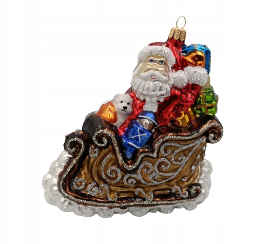 

Bombki Choinkowe Szklane Mikołaj w saniach13cm