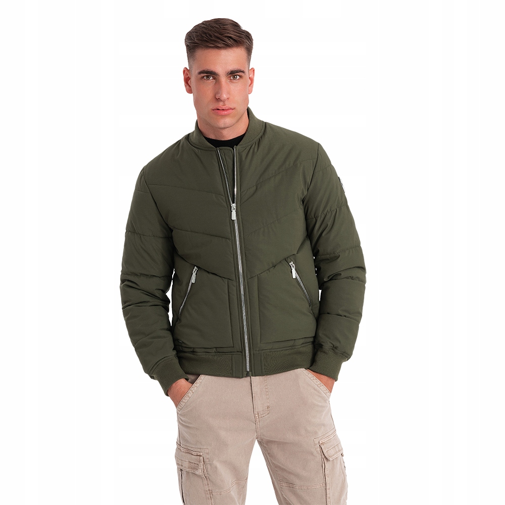 Męska pikowana kurtka bomberka ciemnooliwkowa V3 OM-JALP-0143 L