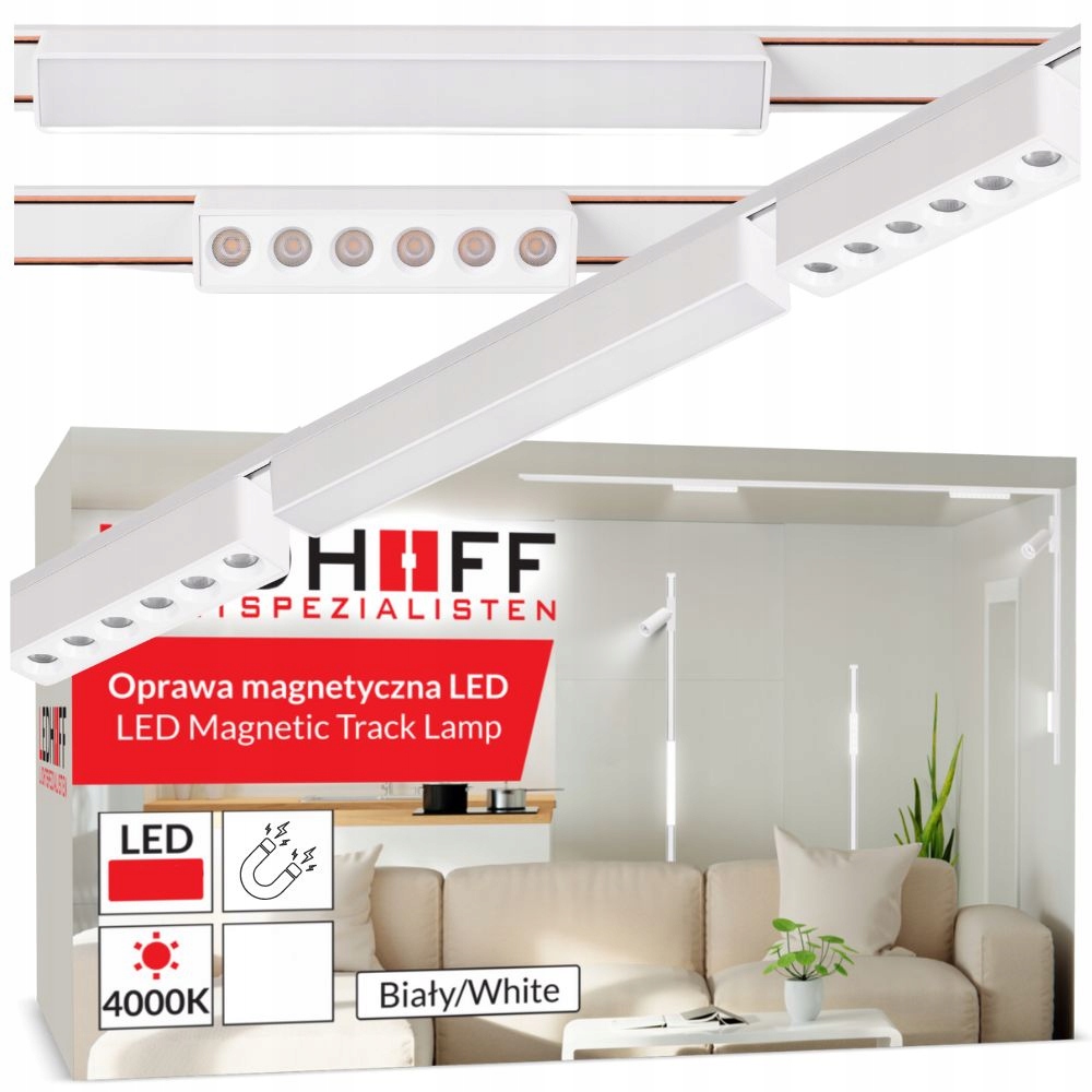 Magnetická kolejnice 1 m 3 reflektorová Led lampa lineární osvětlení Bílá