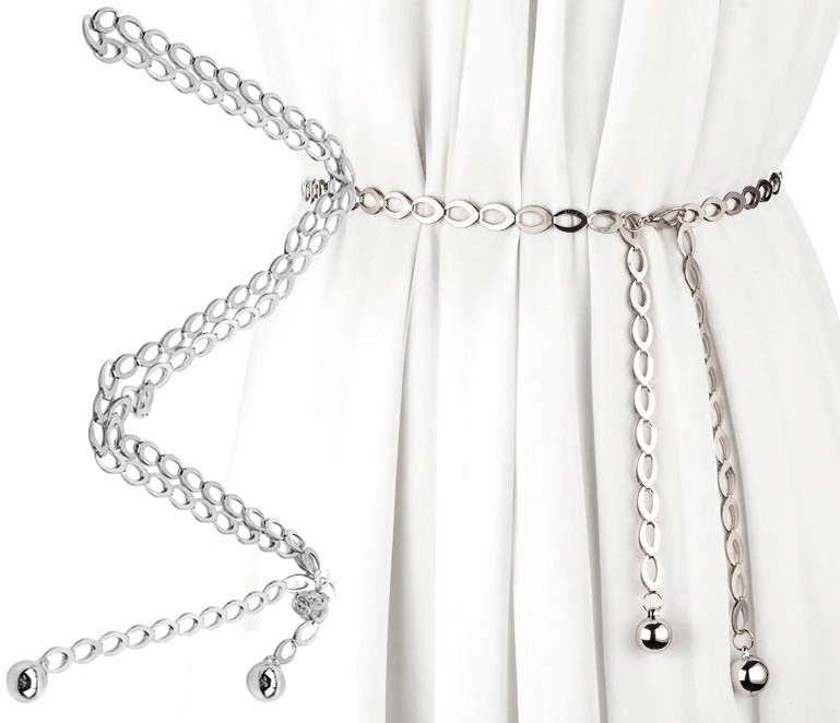 Pasek Srebrny Łańcuch sukienki ozdobny Łańcuszek Długość bez klamry 110 cm