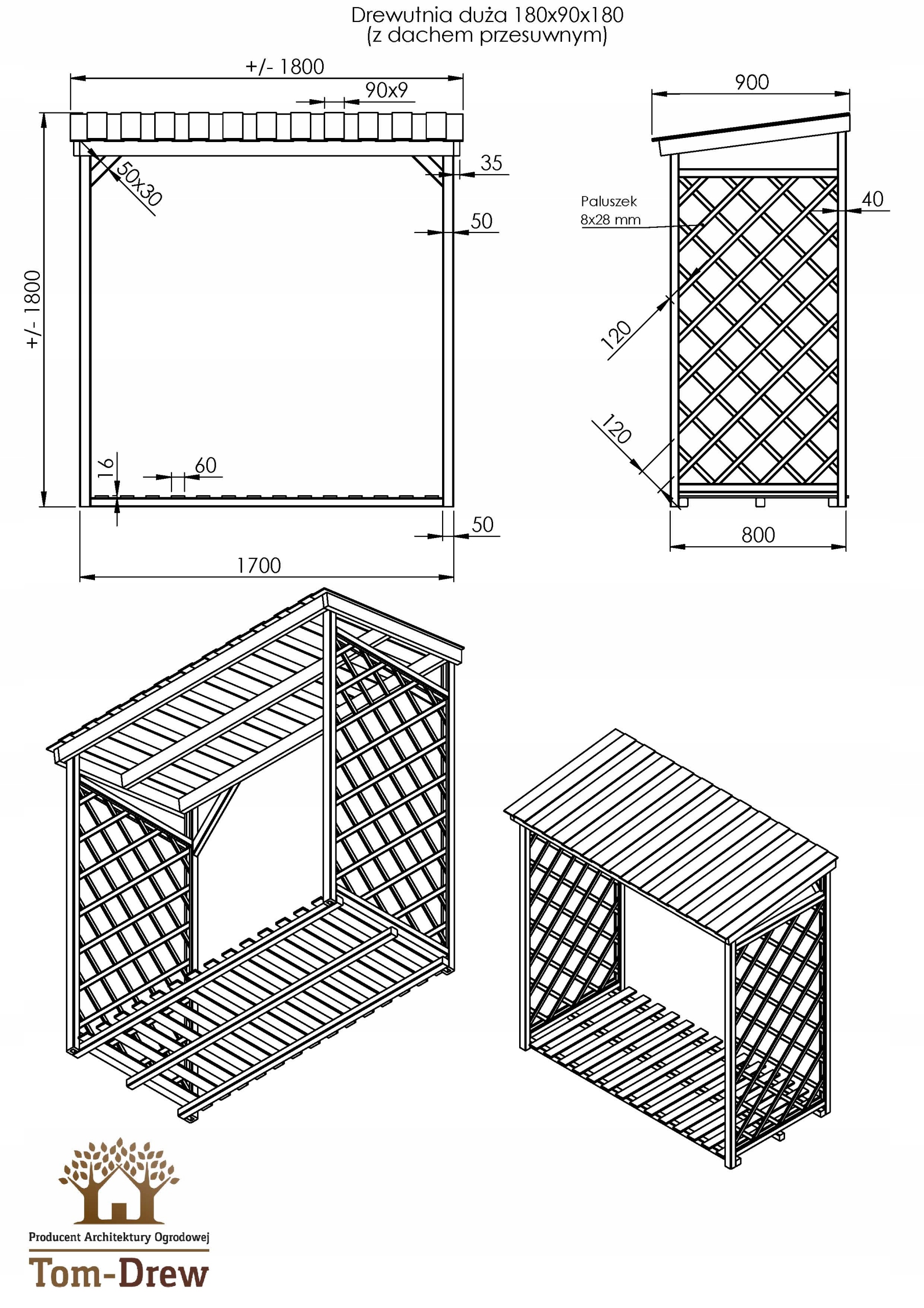 Drewutnia z kratka magazynek na drewno 180x89x180 Kod producenta DREWUTNIA DUŻA