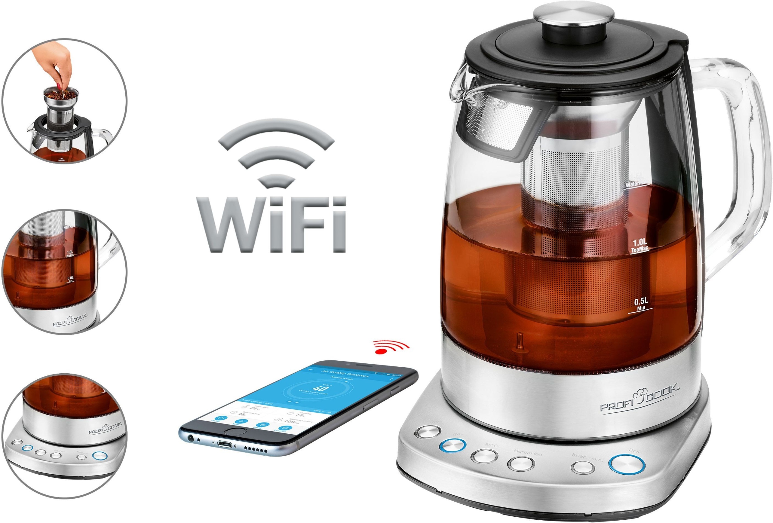 

Czajnik Elektryczny Szklany Zaparzacz Wi-Fi Profi