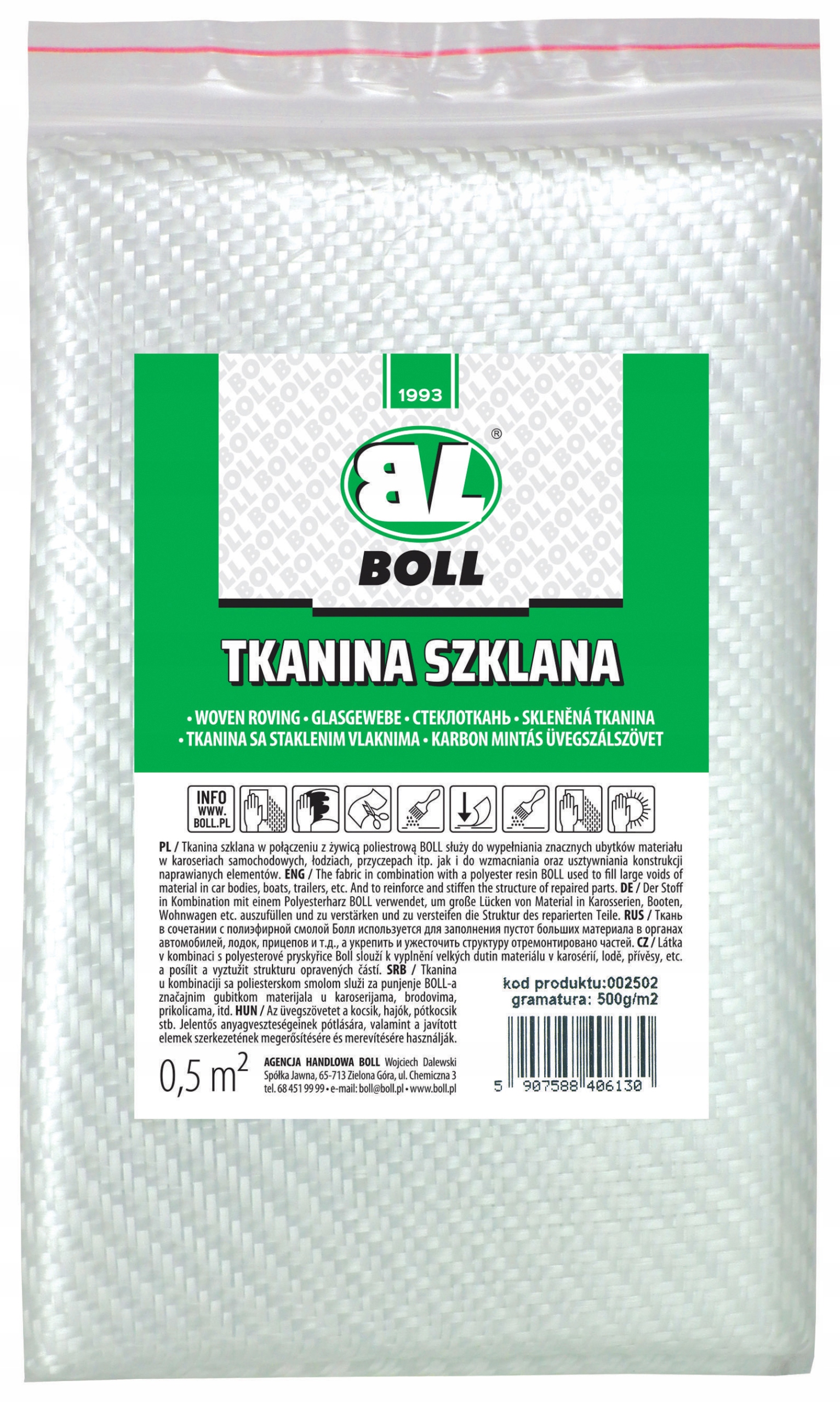 

Boll Tkanina Mata Szklana 500g/m² Arkusz 0.5m²