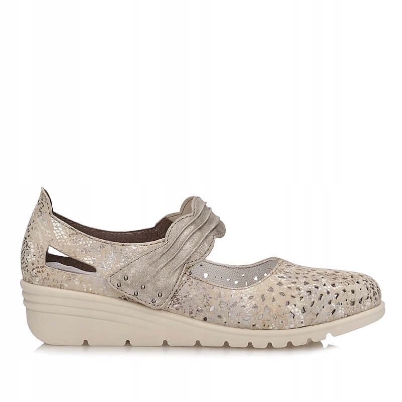 Dámské polobotky Rieker L5359-90 béžové na suchý zip, kožené na podpatku