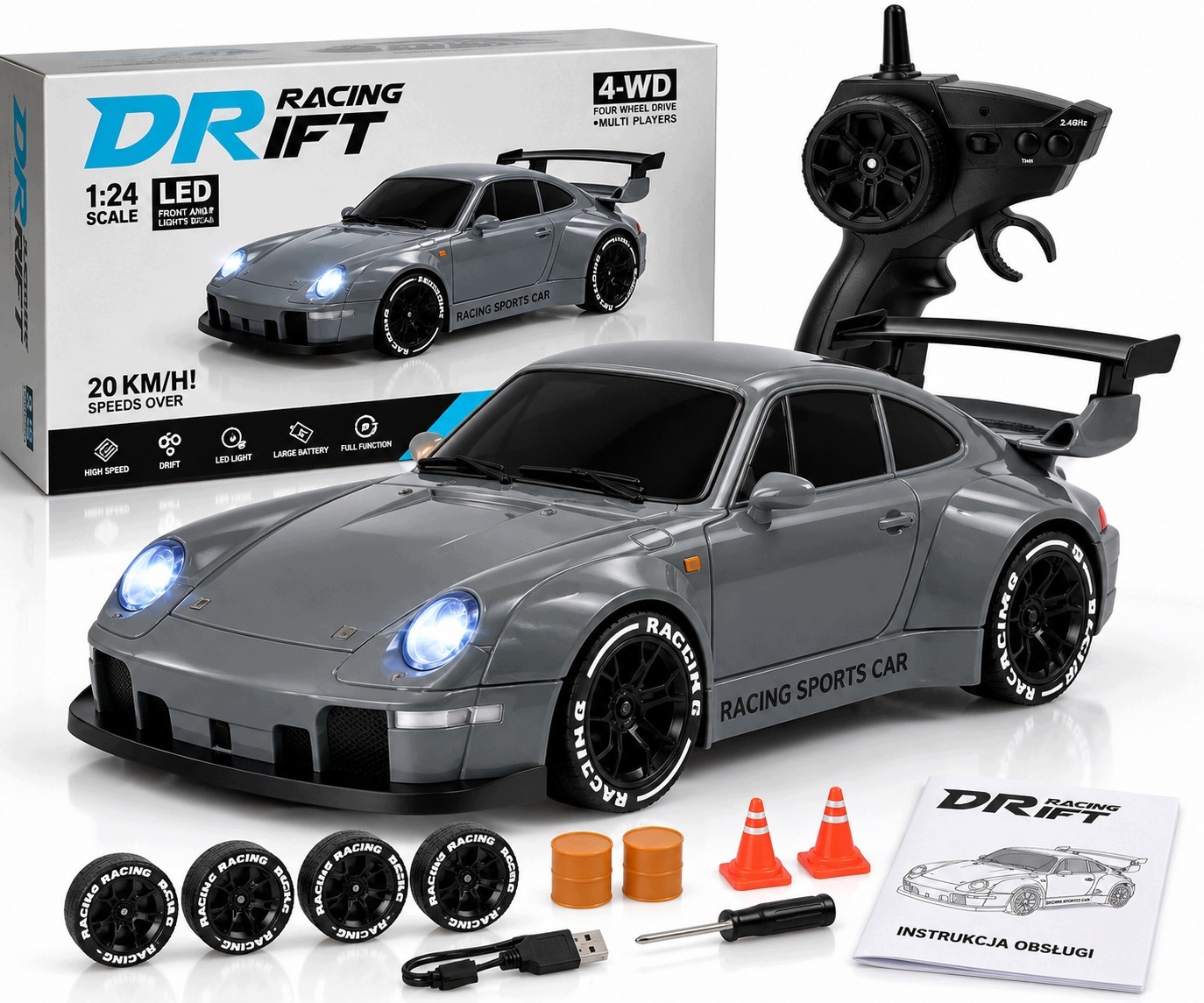 Samochód do Driftu Rc Porsche Sportowe 20KM 4x4 zdalnie sterowane Autko