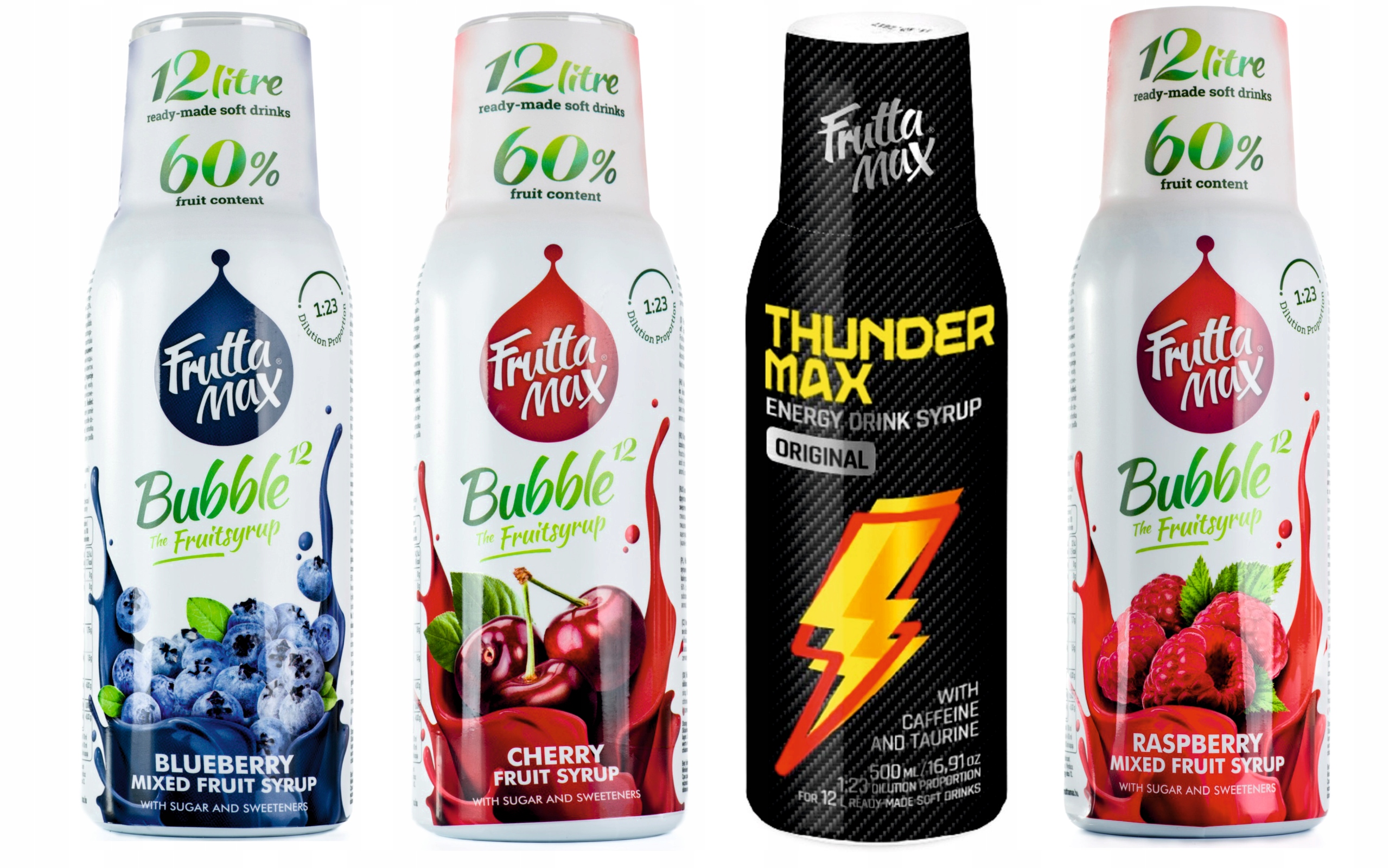 Levně Fruttamax koncentráty Energy Višeň Malina Borůvka sirupy do vody 4x500 ml