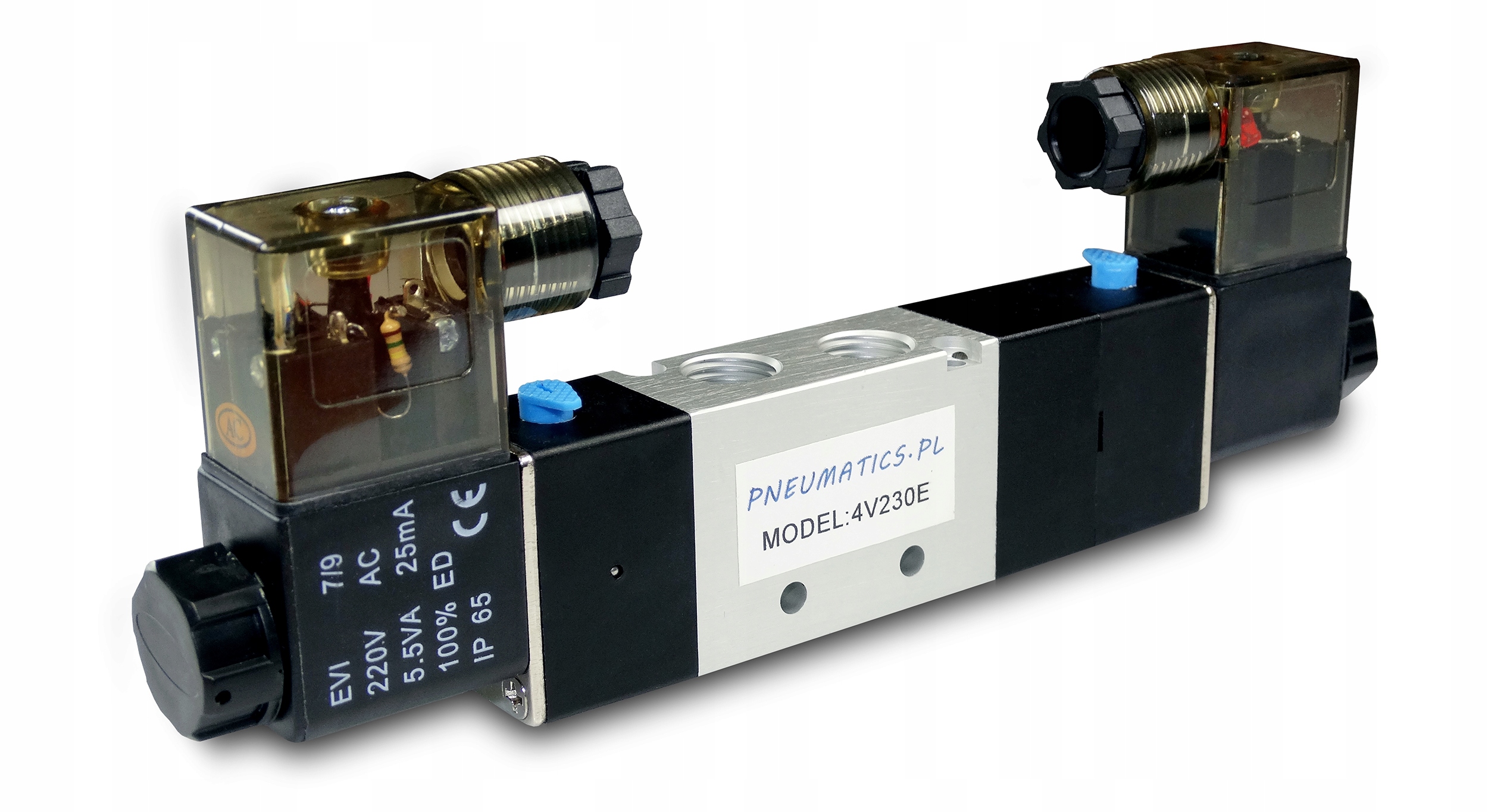 Elektrozawór 5/3 4V230E 1/4 cala do siłowników 230V lub 12V, 24V