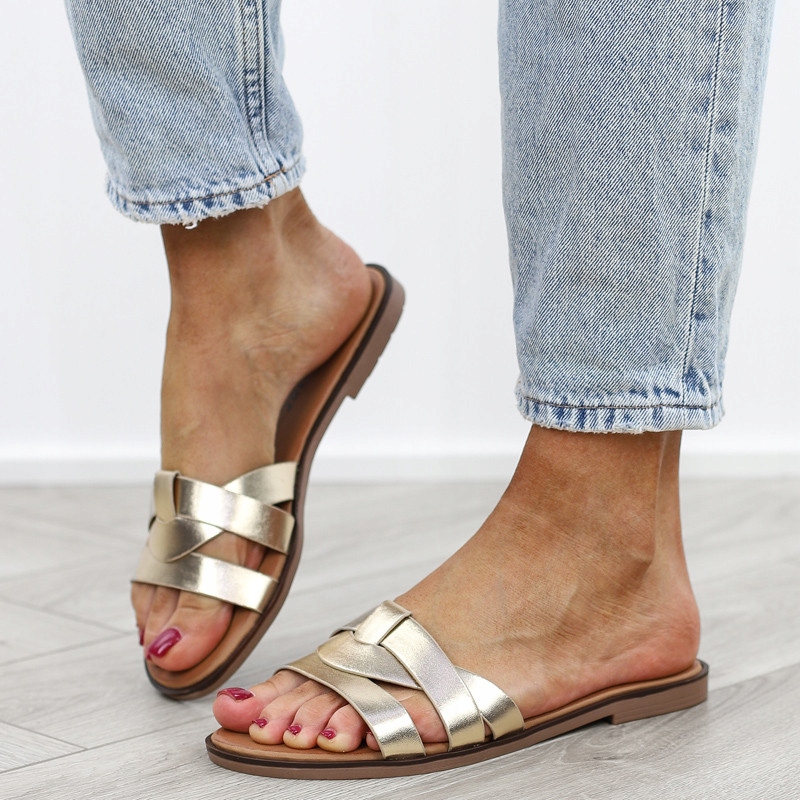 Złote klapki damskie lekkie eleganckie sandały PS04 r.39 Długość wkładki 25.5 cm